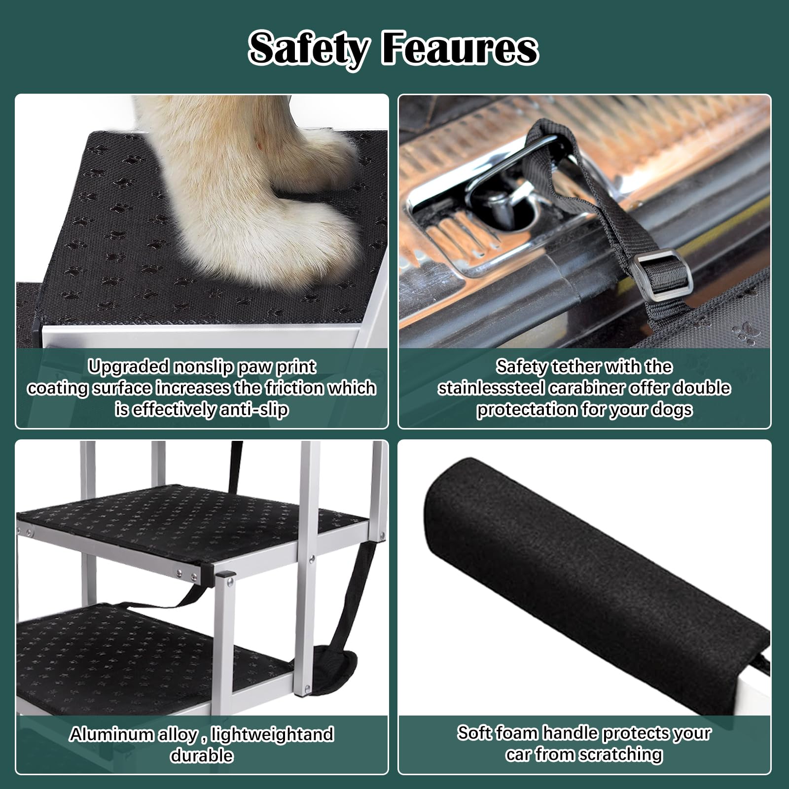 Joyrally Dog Ramp for Car - Extra Wide 4-Step Lightweight Aluminum Pet Steps for Large Dogs, Supports 200 lbs, Black