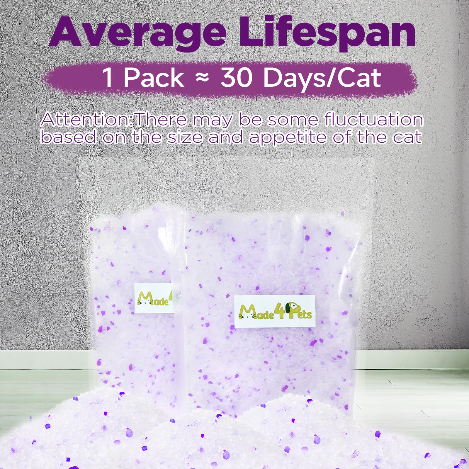 Made4Pets Cat Litter Crystals Kitty Litter Odor Control Crystal Litter Non Clumping No Scooping Low Dust, Low Tracking, Lightwei
