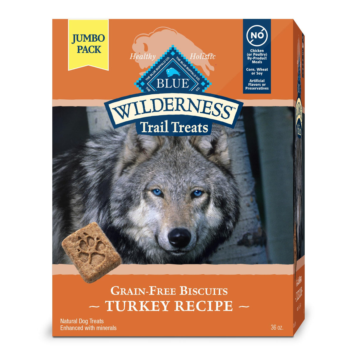 Blue Buffalo Wilderness Trail Treats High Protein Grain Free Crunchy Dog Treats Biscuits, Turkey Recipe, 36-Oz Box