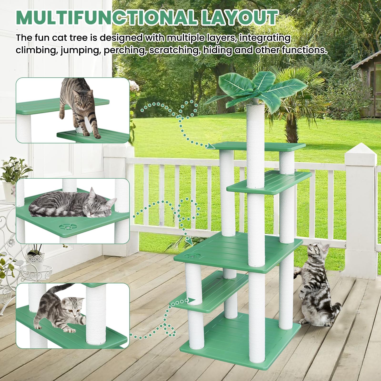 Maohegou 56 Inches Large Outdoor Waterproof Cat Tower, Multi-Level Cat Tree, For Outside And Indoor Cats, With Pvc Board And Cat