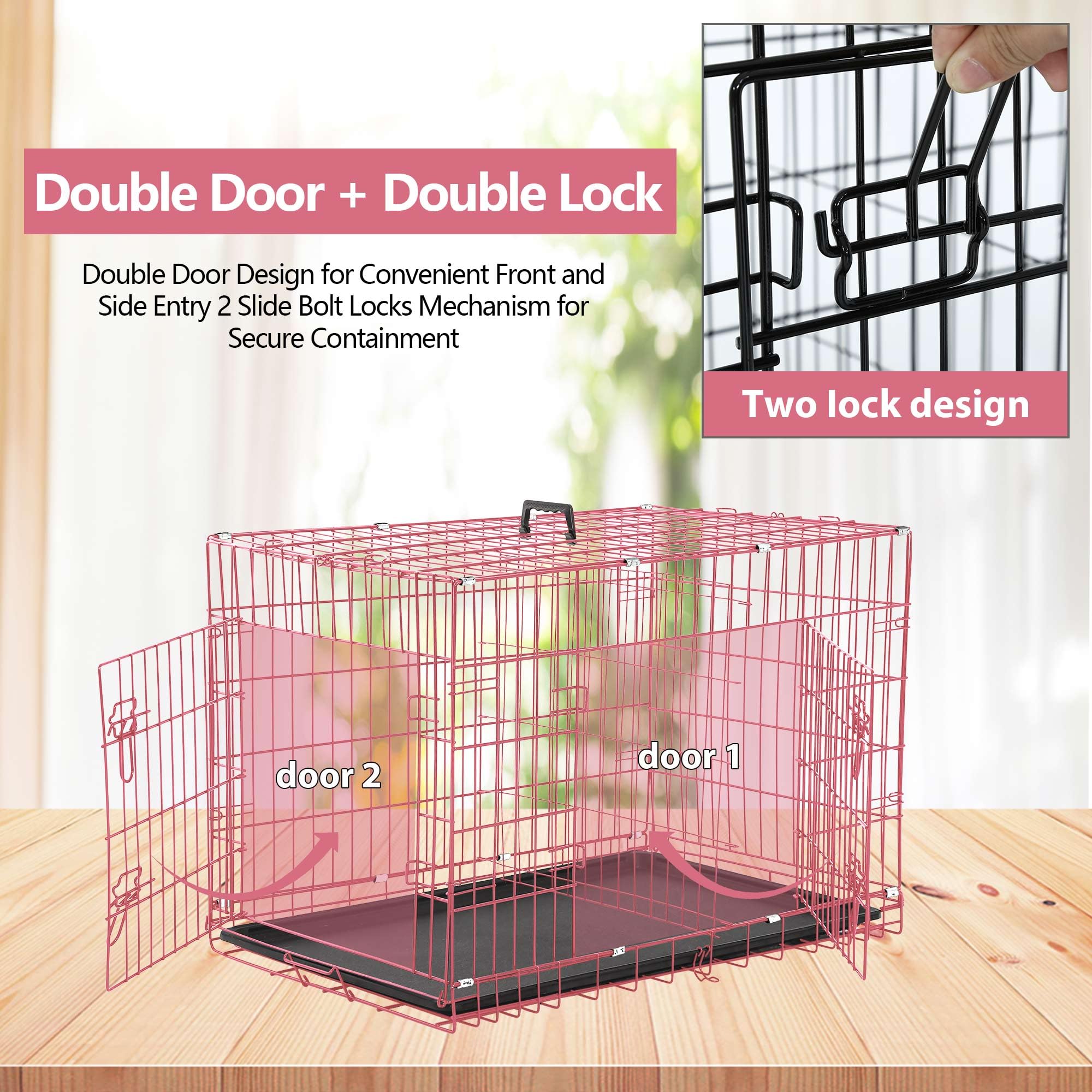 42 Inch Extra Large Dog Crate, Heavy Duty Dog Crates For Large Dogs, Metal Wire Folding Dog Cage With Removable Trays, Locks, Do