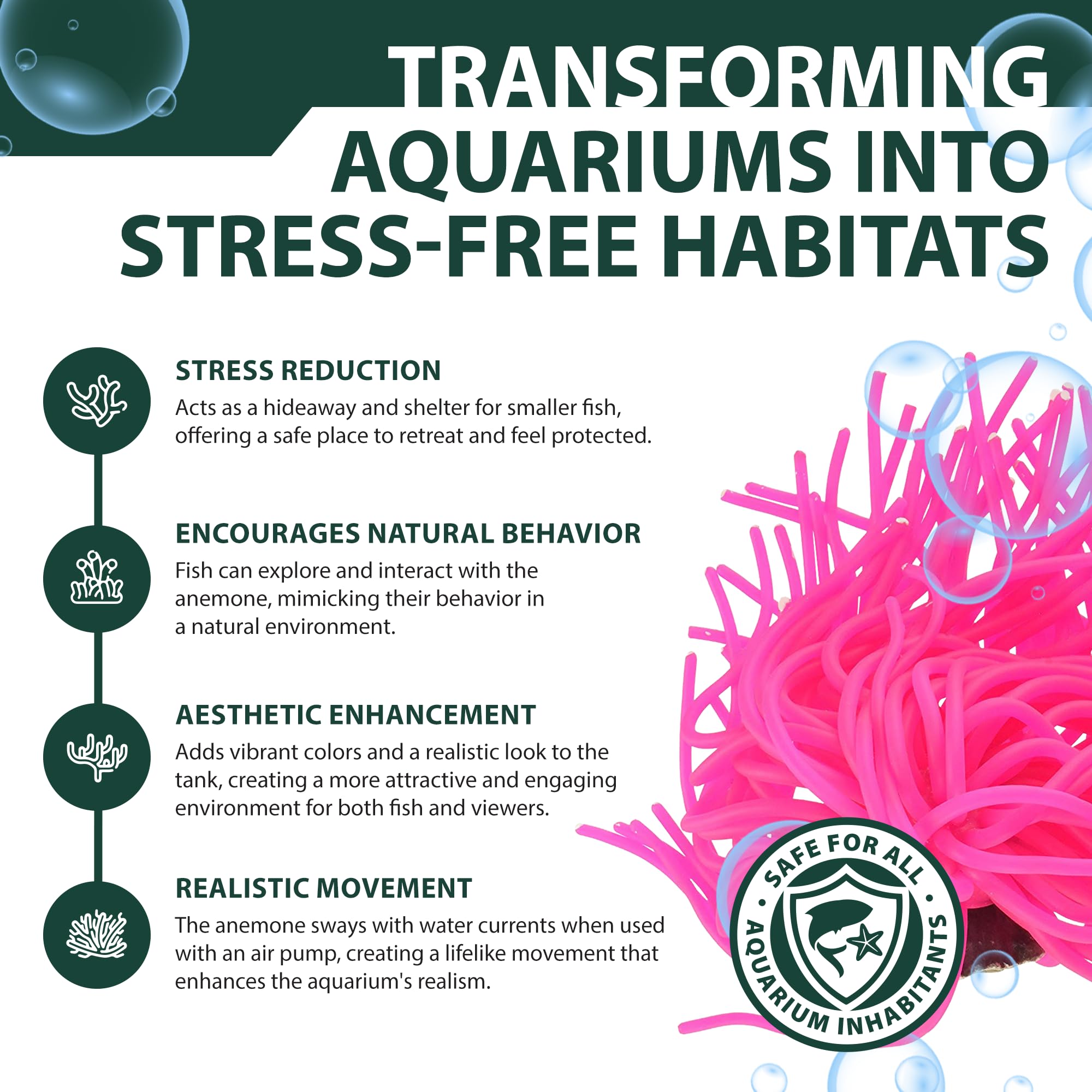 Sporn Sea Anemone Fish Tank Decor Pink, Aquasape Your Fish Tank Decorations With Vibrant Aquarium Decorations, 100% Safe Material, Made In Usa