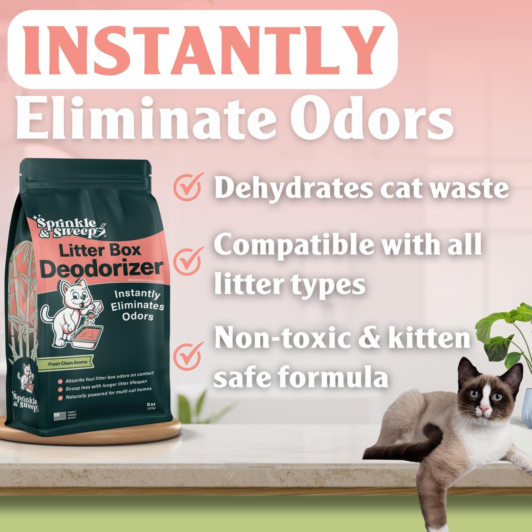 Sprinkle & Sweep Litter Box Deodorizer - Cat Litter Deodorizer Non Toxic And Safe For Kittens - Instantly Eliminates Foul Smells