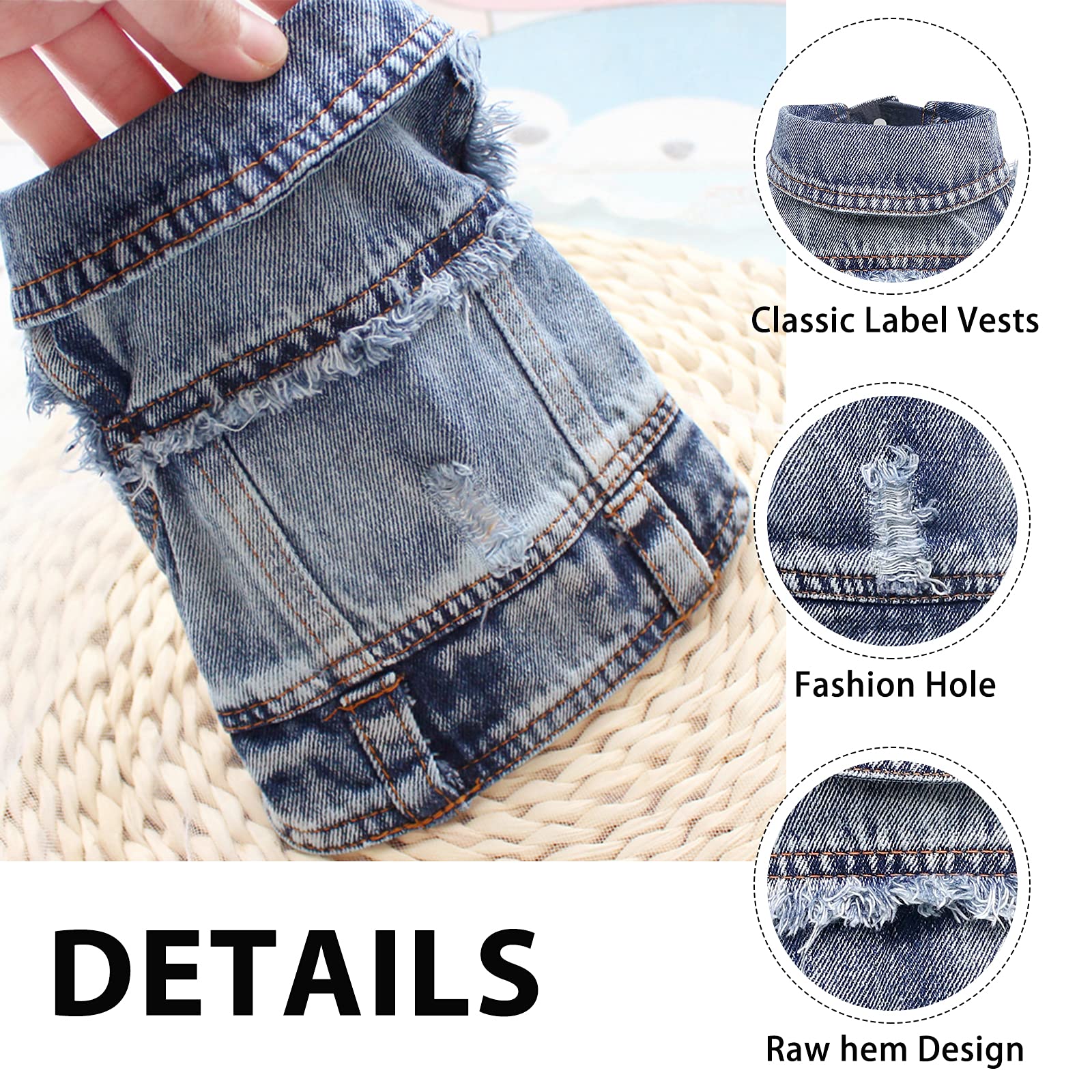 Sild Pet Clothes Dog Jeans Jacket Cool Blue Denim Coat Small Medium Dogs Lapel Vests Classic Hoodies Puppy Blue Vintage Washed Clothes (L, Blue D)