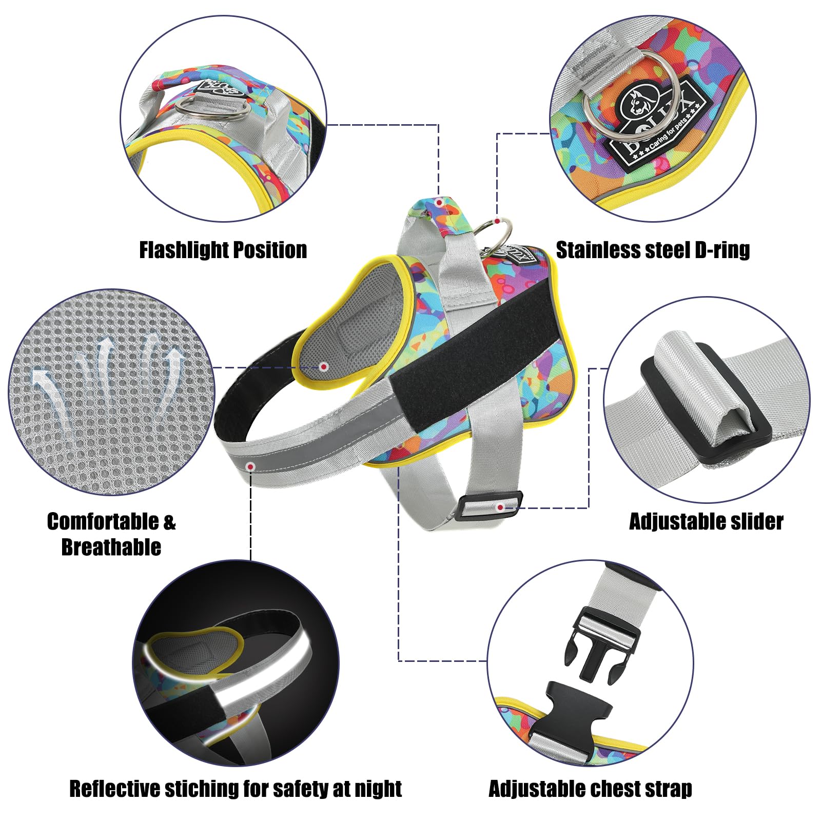 Bolux Dog Harness, No-Pull Reflective Dog Vest, Breathable Adjustable Pet Harness With Handle For Outdoor Walking - No More Pulling, Tugging Or Choking (Medium (Pack Of 1), Watercolour)