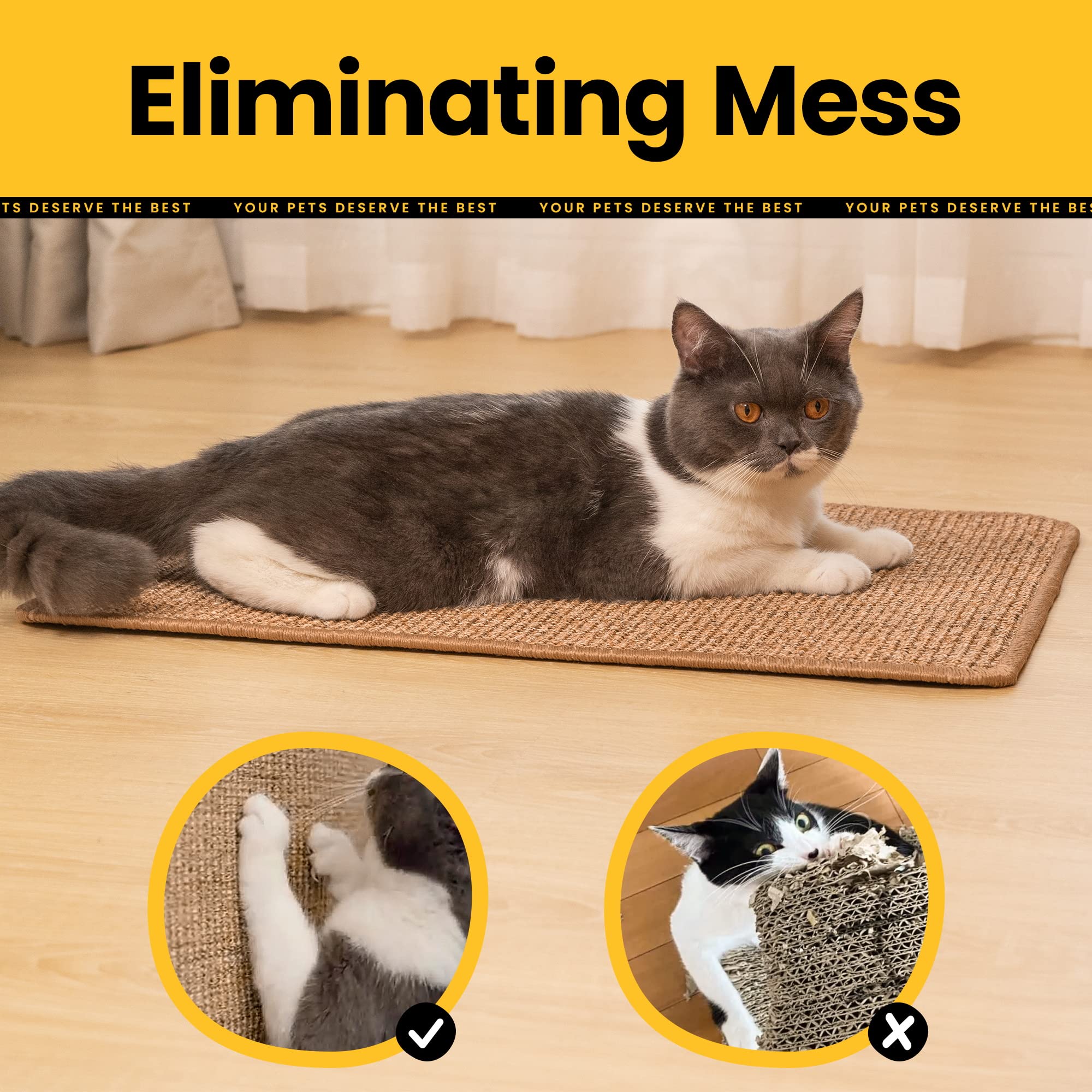 Conlun Cat Scratcher Mat,Sisal Cat Scratch Pad With Hook&Loop Tape,Wall Floor Kitten Scratching Pads Rug For Indoor,Furniture Pr