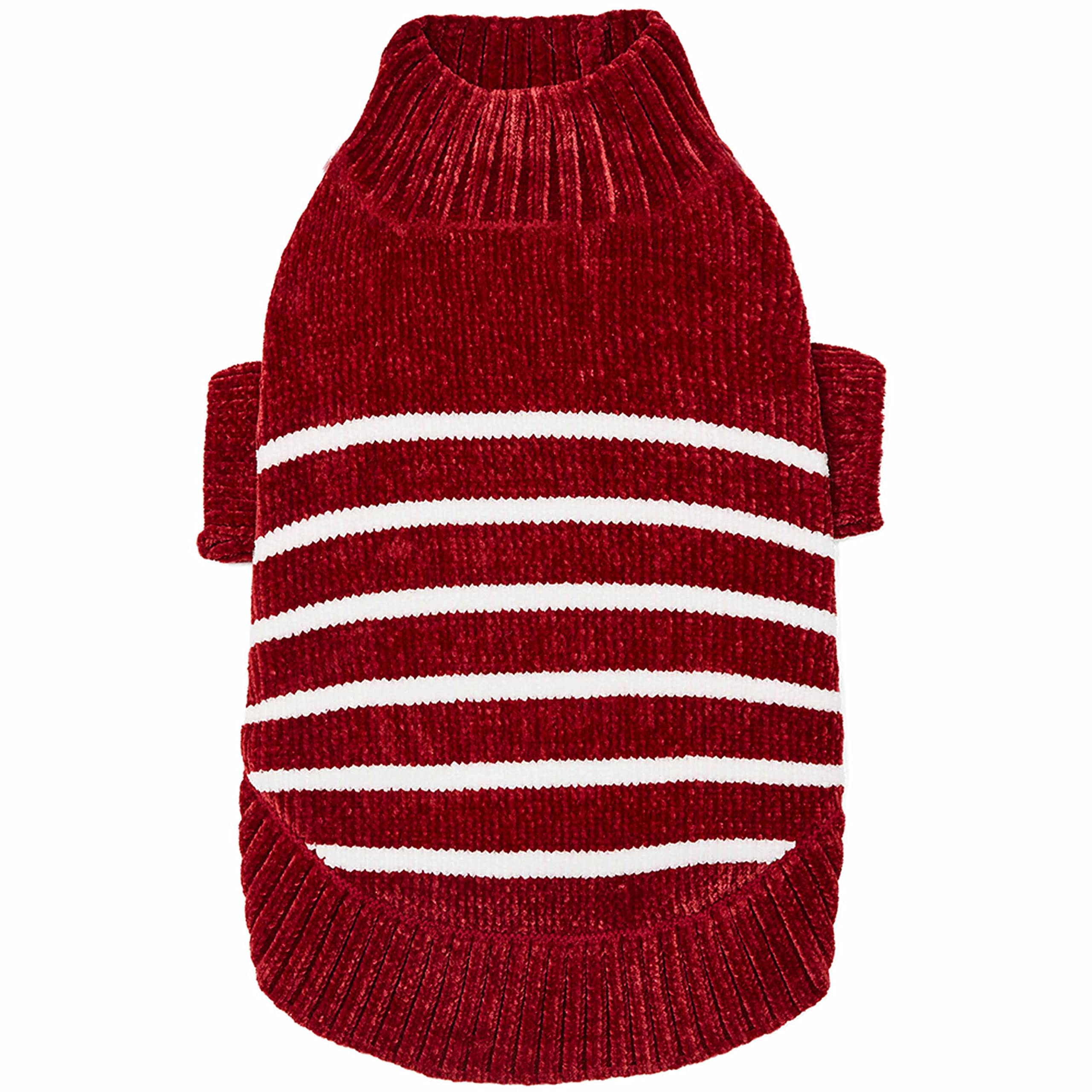 Blueberry Pet Cozy Soft Chenille Classy Striped Dog Sweater in Burgundy Red, Back Length 22'', Pack of 1 Clothes for Dogs