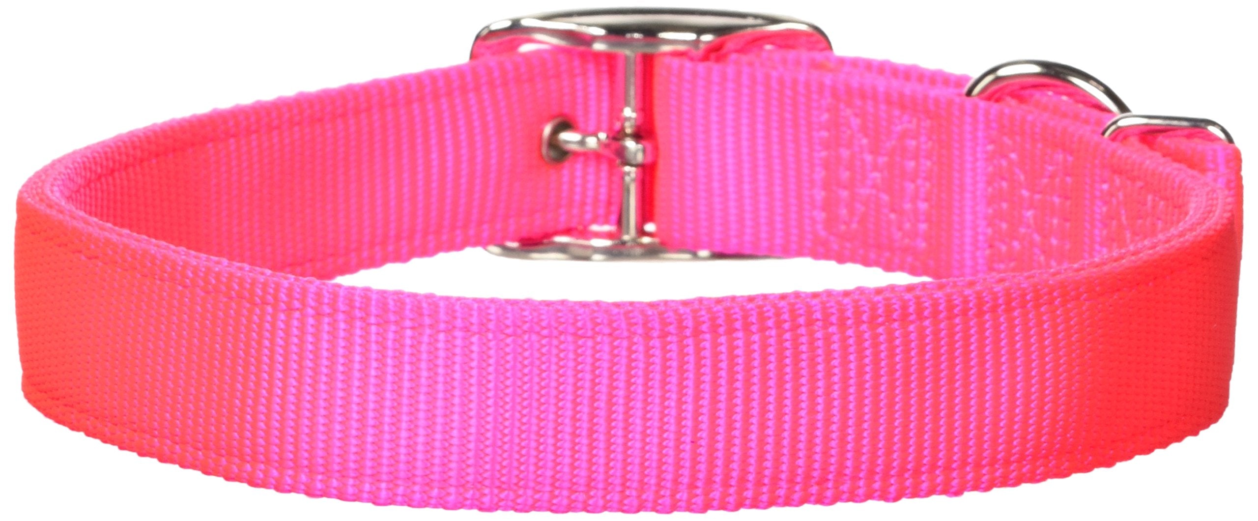 Hamilton Thick Nylon Deluxe Dog Collar, 1-Inch by 24-Inch Double, Hot Pink