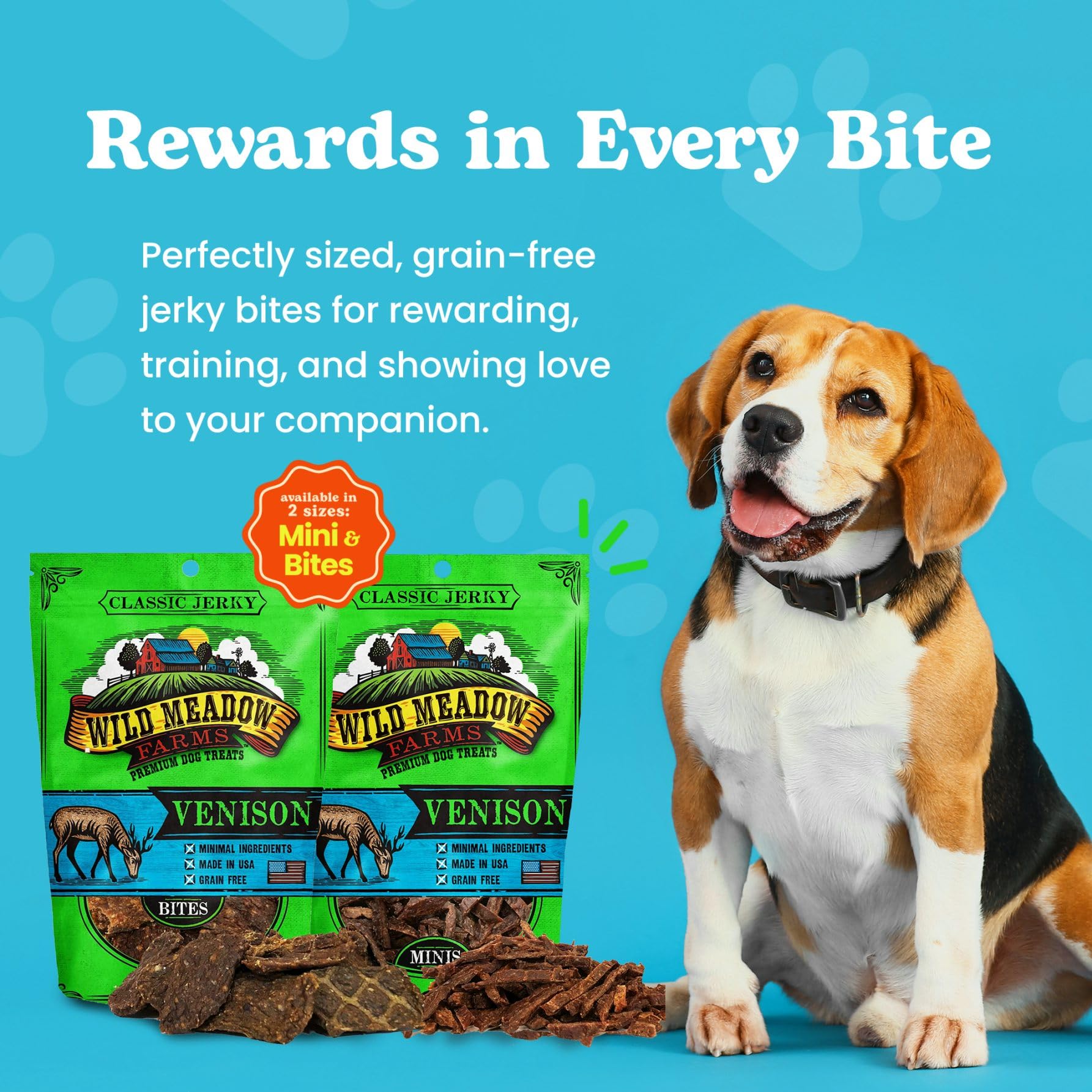 Wild Meadow Farms - Classic Venison Bites, Soft Jerky Treats for Dogs, Grain-Free & All-Natural, Ideal for Training, Portioning,