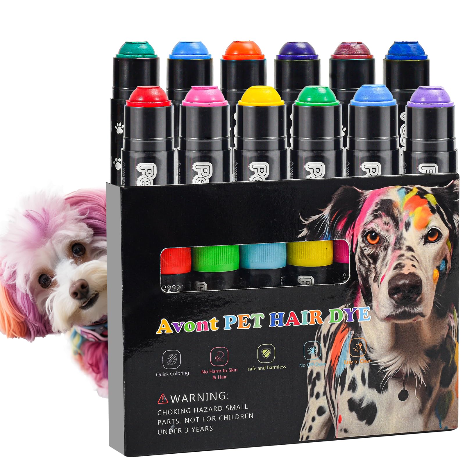 Avont Dog Hair Dye Paint Temporary, Pet Fur Markers Non Toxic Safe Hair Color Painting Styling Crayon For Cats Horses Cattle Liv