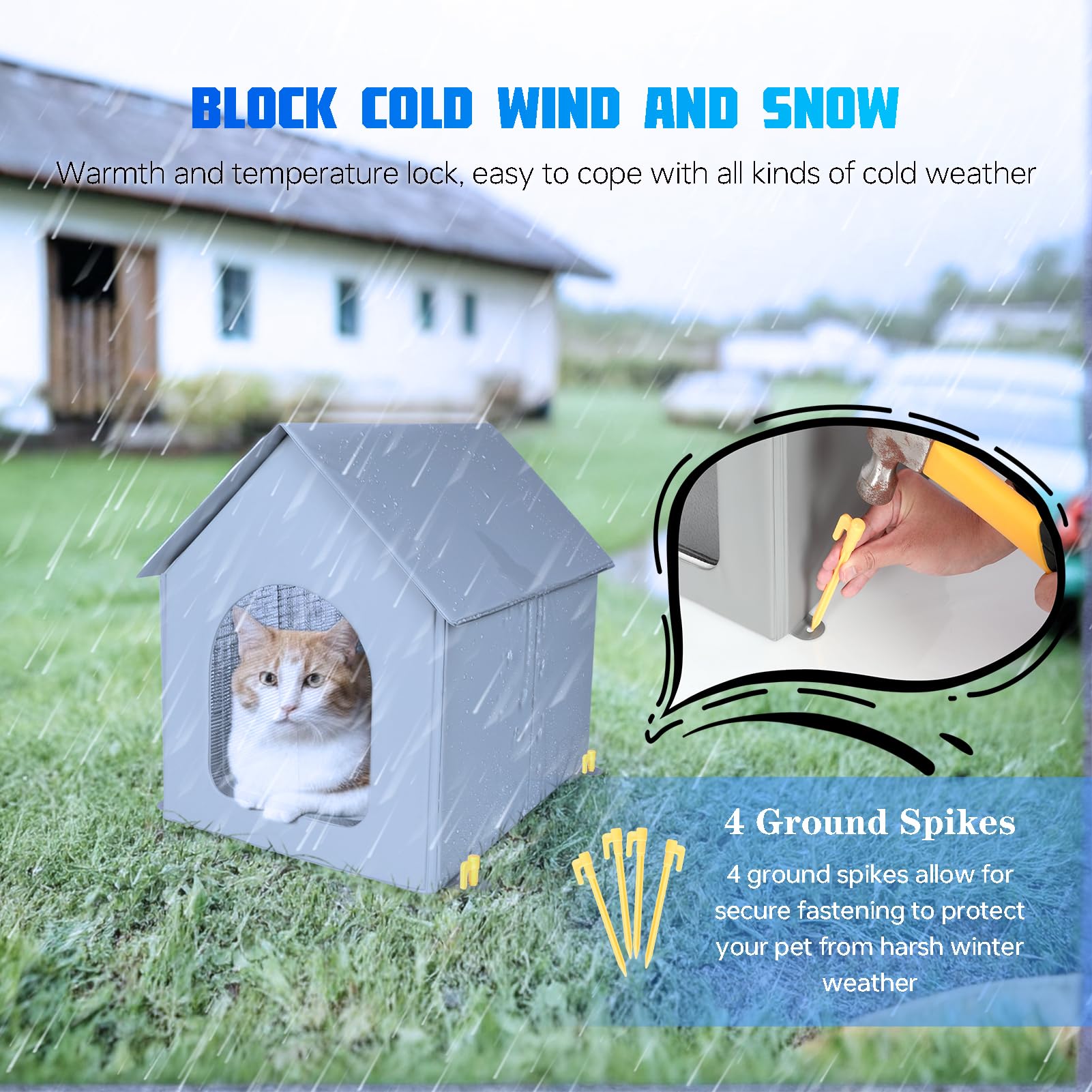 Outdoor Cat House Waterproof, Insulated Cat House With Removable Mat Outside, Outdoor Cat Shelter For Feral In Winter, Quick & E