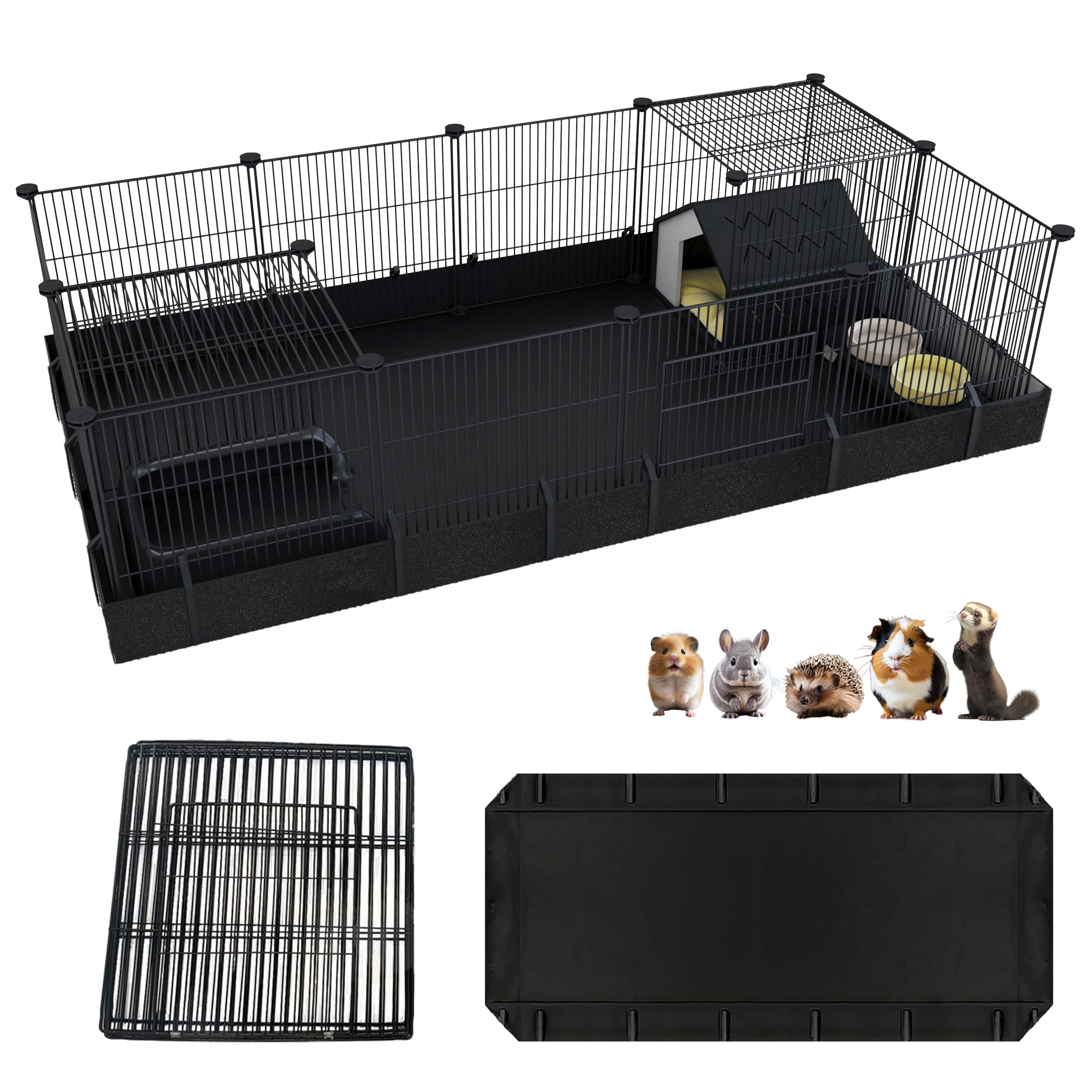 Xymoso Diy Guinea Pig Cages With Waterproof Canvas Bottom,16 Panels Small Animal Cage Pet Playpen With Door For Bunny Turtle Hed