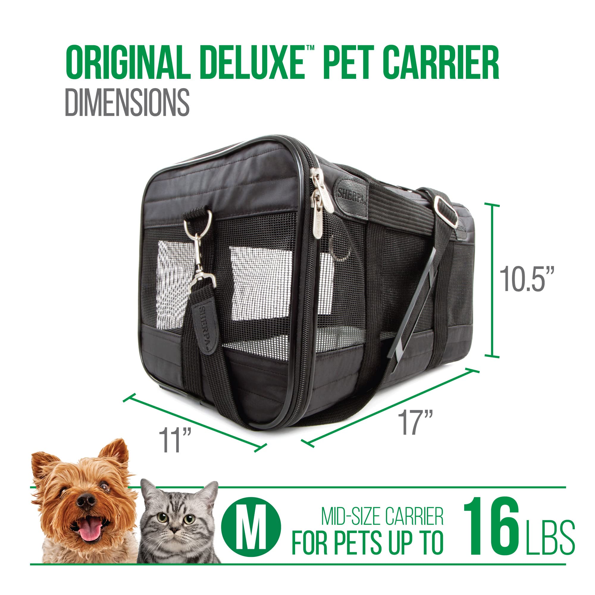 Sherpa Original Deluxe Airline Approved Pet Carrier, Medium, Black