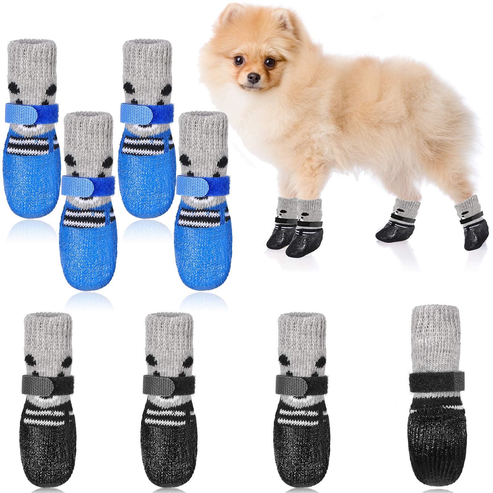 Weewooday 2 Sets Dog Boots Shoes Socks Waterproof Cat Shoes Rain Snow Dog Booties Anti-Slip Cat Sock Booties With Adjustable Dra