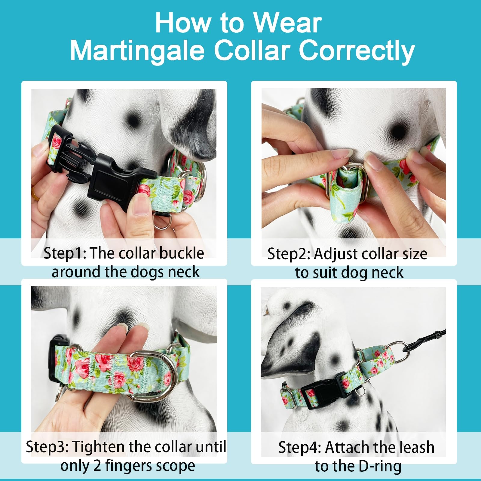 Fidohug Martingale Collar For Dogs With Buckle Pink Floral Dog Collar No Pull Cute Girl Female Dog Collars For Small Dogs, Green