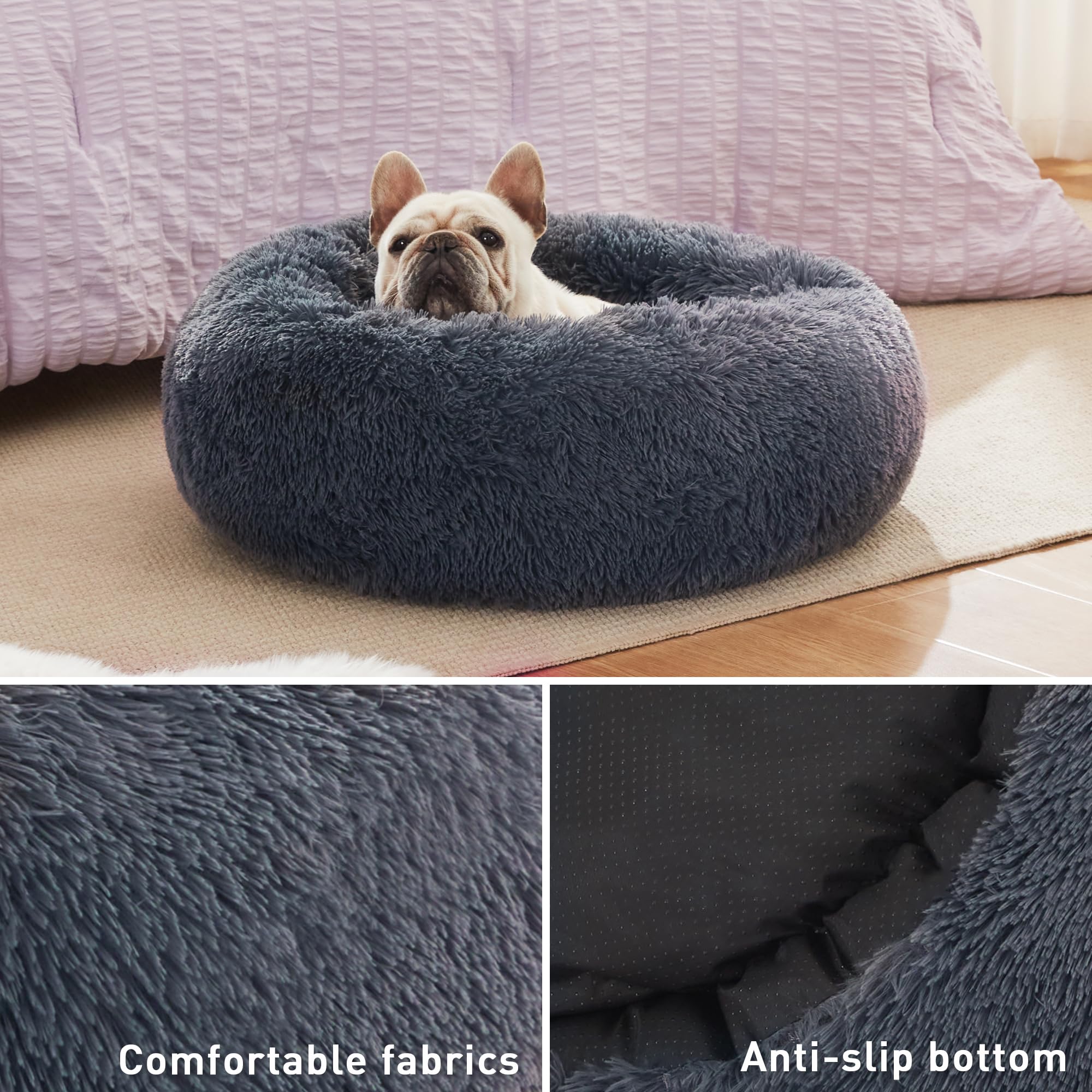 Love'S Cabin Calming Cat Bed For Indoor Cats, Anti-Anxiety Donut Round Dog Bed, Fluffy Faux Fur Washable Pet Bed For Small Mediu