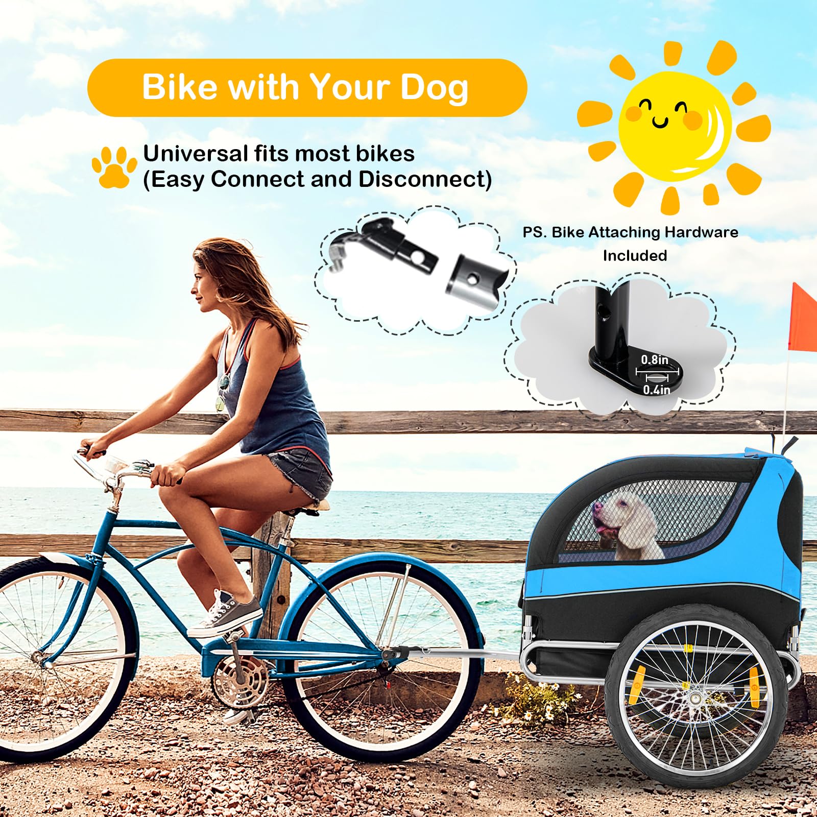 Dog Bicycle Trailer - Happaws Pet Bike Trailer, Dog Carrier For Bike, Cargo Cycle Trailers Wagon Cart W/ 3 Doors, Shock-Absorbent Wheels, Safety Flag, Easy To Connect&Disconnect, Collapsible To Store