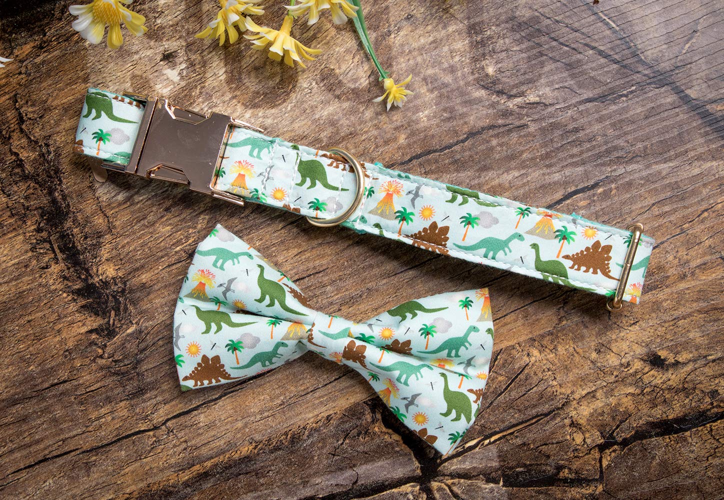 Dinosaur Dog Bow Tie Dog Collar,Detachable Bowtie, Adjustable Collar For Small Medium Large Dogs