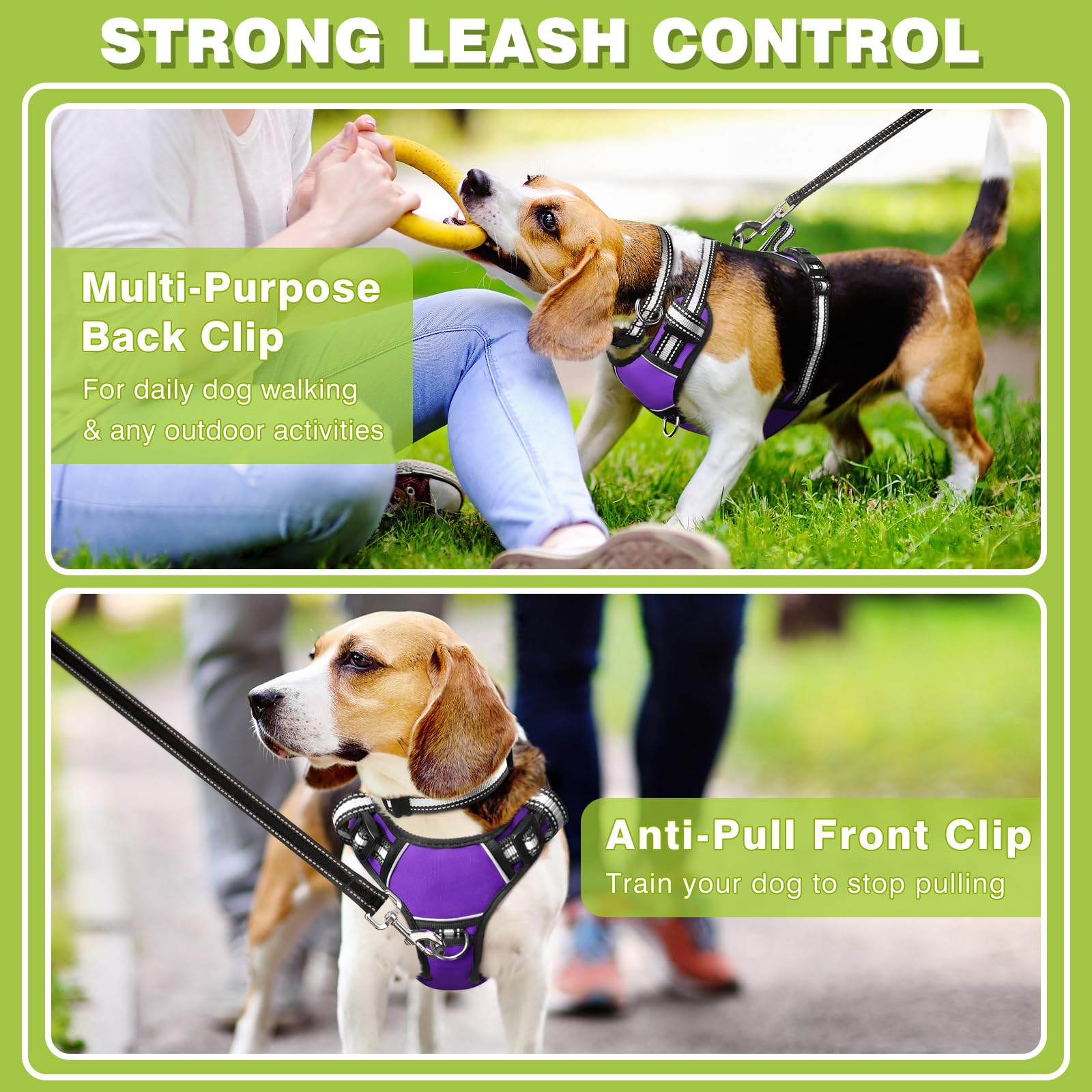 Winsee Dog Harness No Pull, Pet Harnesses With Dog Collar, Adjustable Reflective Oxford Outdoor Vest, Front/Back Leash Clips For
