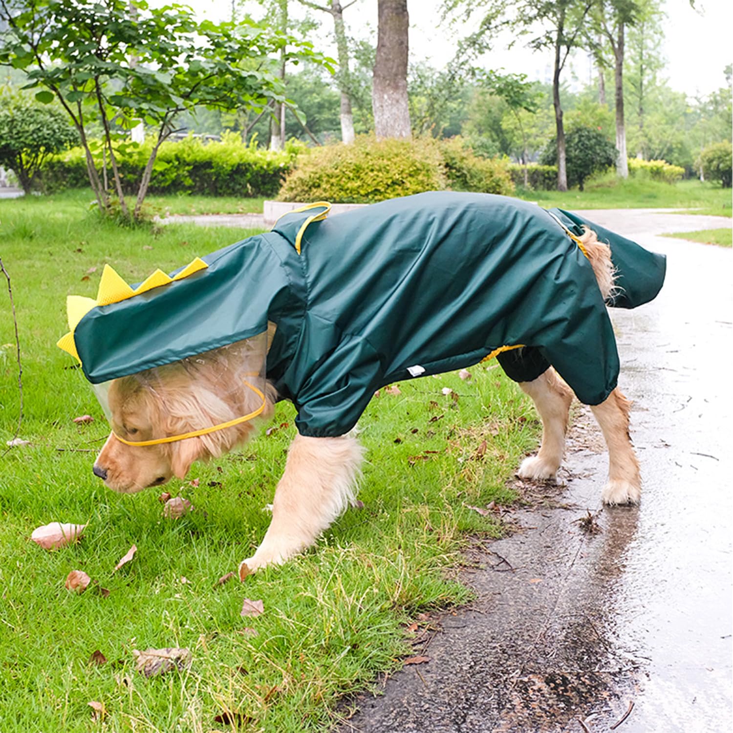 Harikaji Dog Raincoat, Tail Protect Legs Cover Dinosaur Cosplay Raincoat Costume Cute Animals Pattern Raincoat Jacket For Medium
