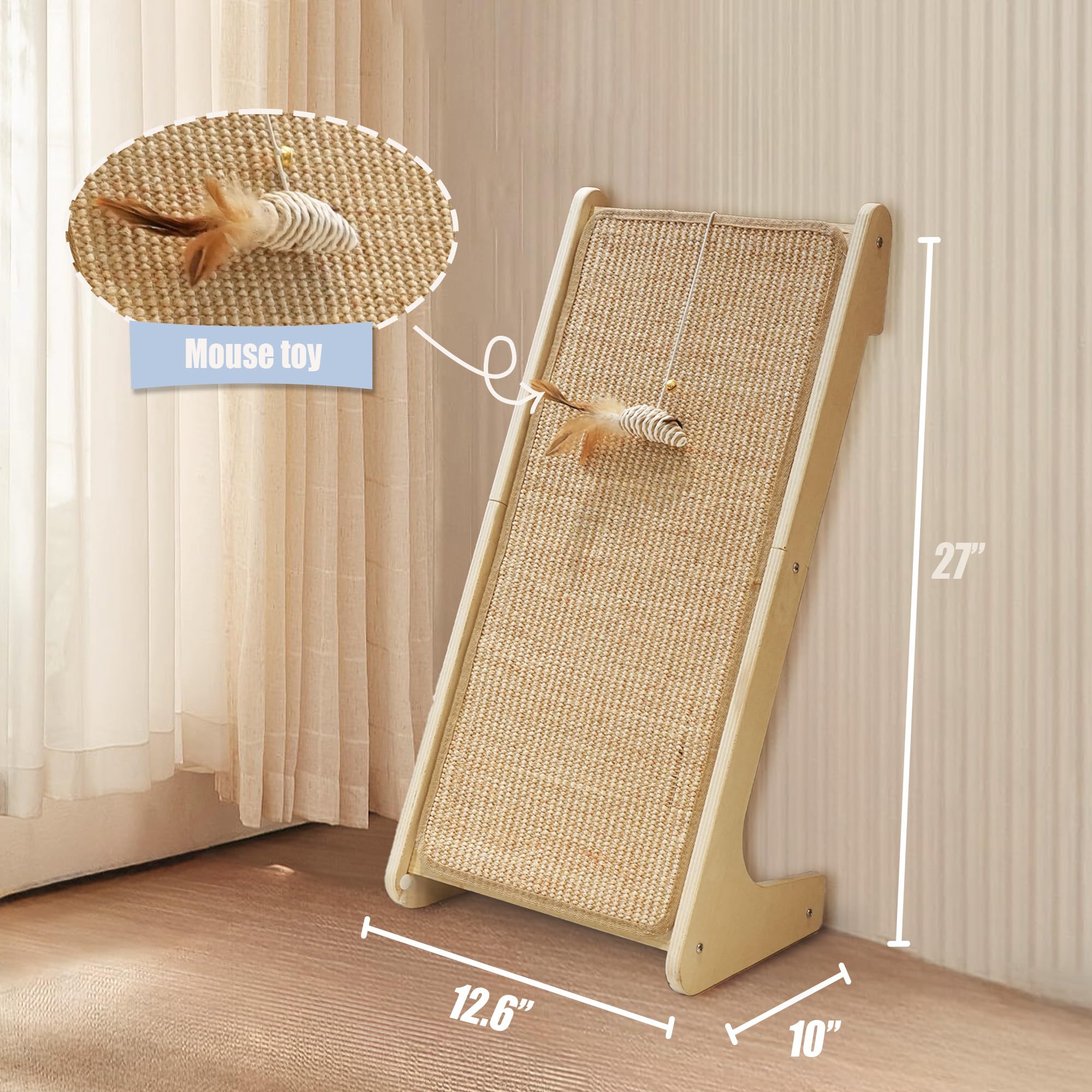 Cat Scratcher, Sisal Cat Scratching Pad, L Shape Cat Scratch Pad For Indoor Cats, 27 Inch Furniture Protector With Mouse Toy