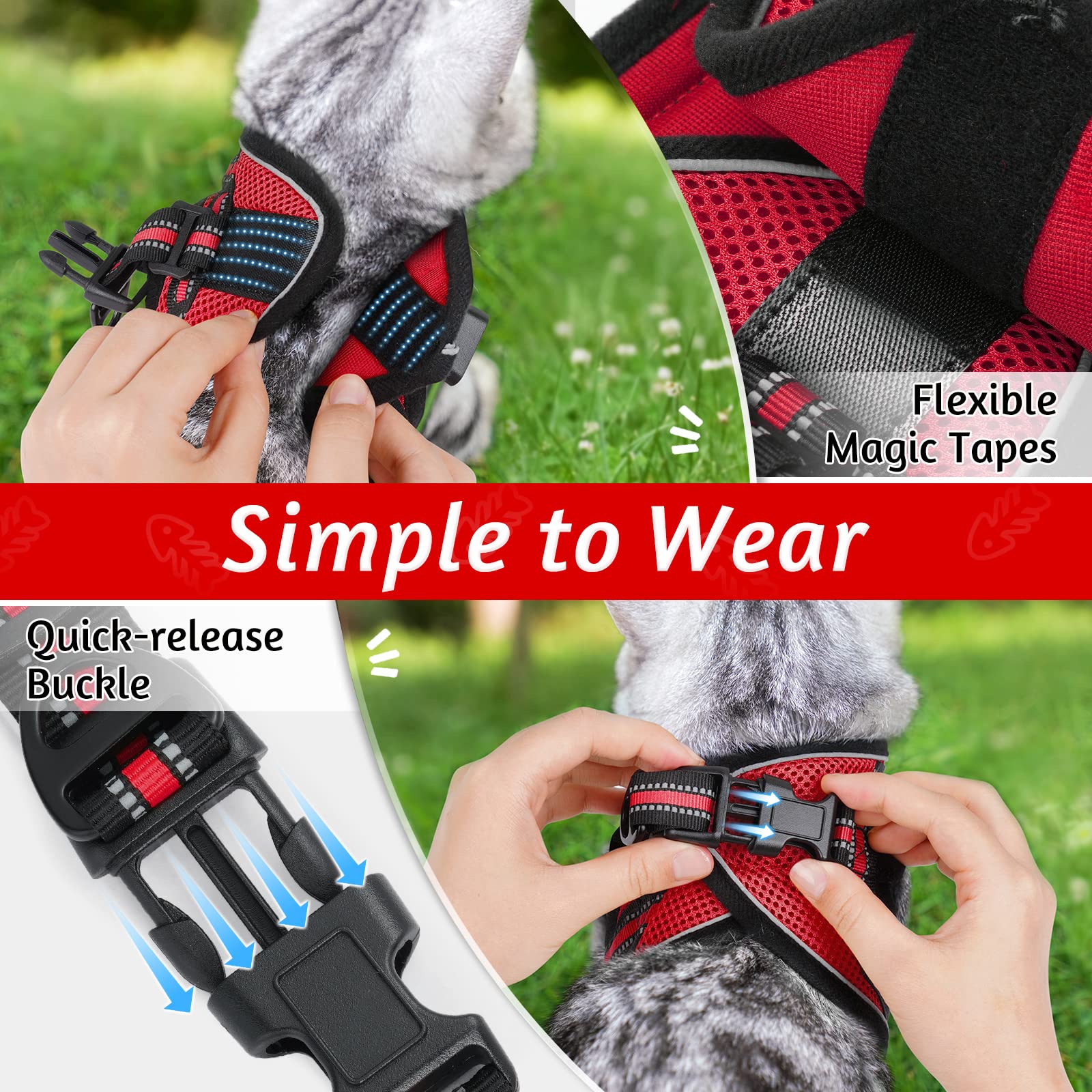 Rabbitgoo Cat Harness And Leash Set For Walking Escape Proof, Adjustable Soft Kittens Vest With Reflective Strip For Cats, Comfortable Outdoor Vest, Red, M