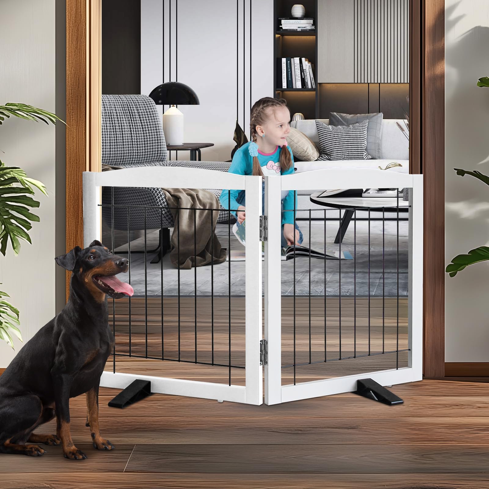 Dog Fence Indoor - 2-Panel Freestanding Dog Gate for Doorways, Hallways, House or Stairs -40x24-Inch Retractable Foldable Expand
