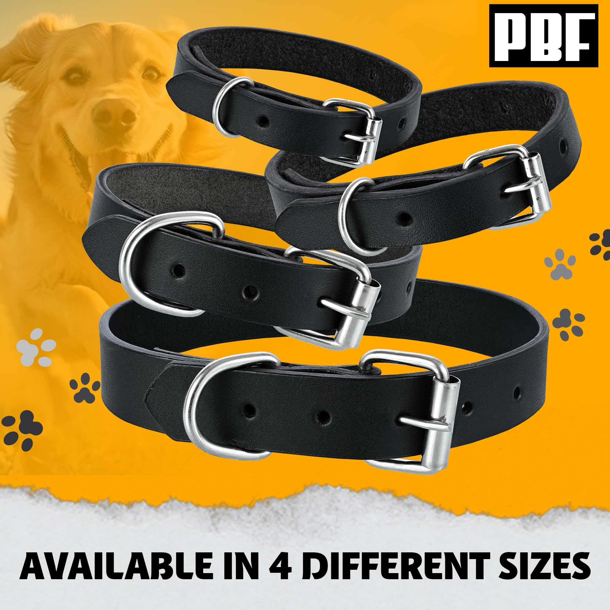 Pbf Genuine Leather Dog Collar - Heavy Duty, Thick And Durable Collar For Small, Medium, Large, And Extra Large Dogs (Black, Sma