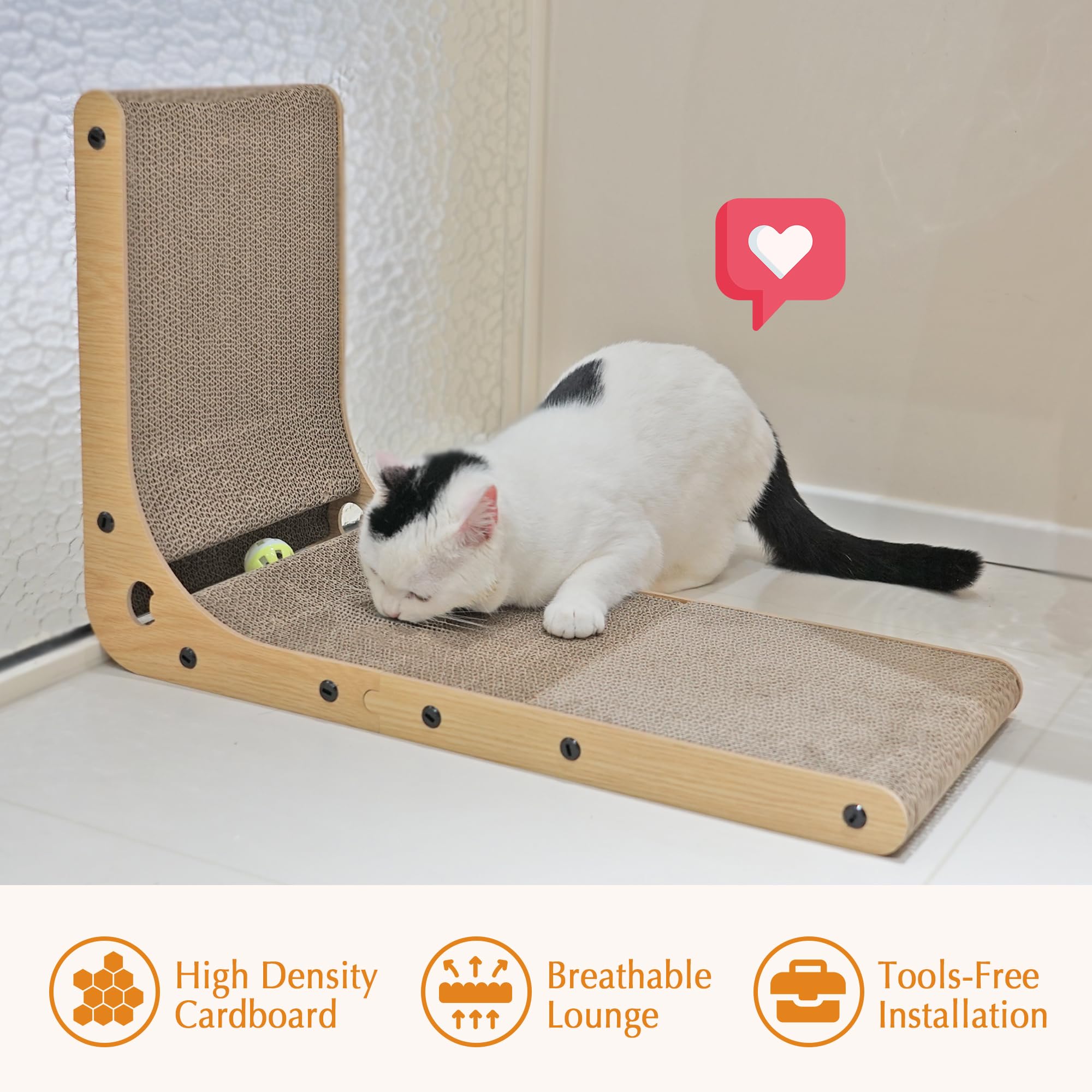 Petkaray Cat Scratcher, Cat Scratching Board, L Shape Cat Scratch Pad For Indoor Cats, Floor Mounted Scratching Cardboard With B