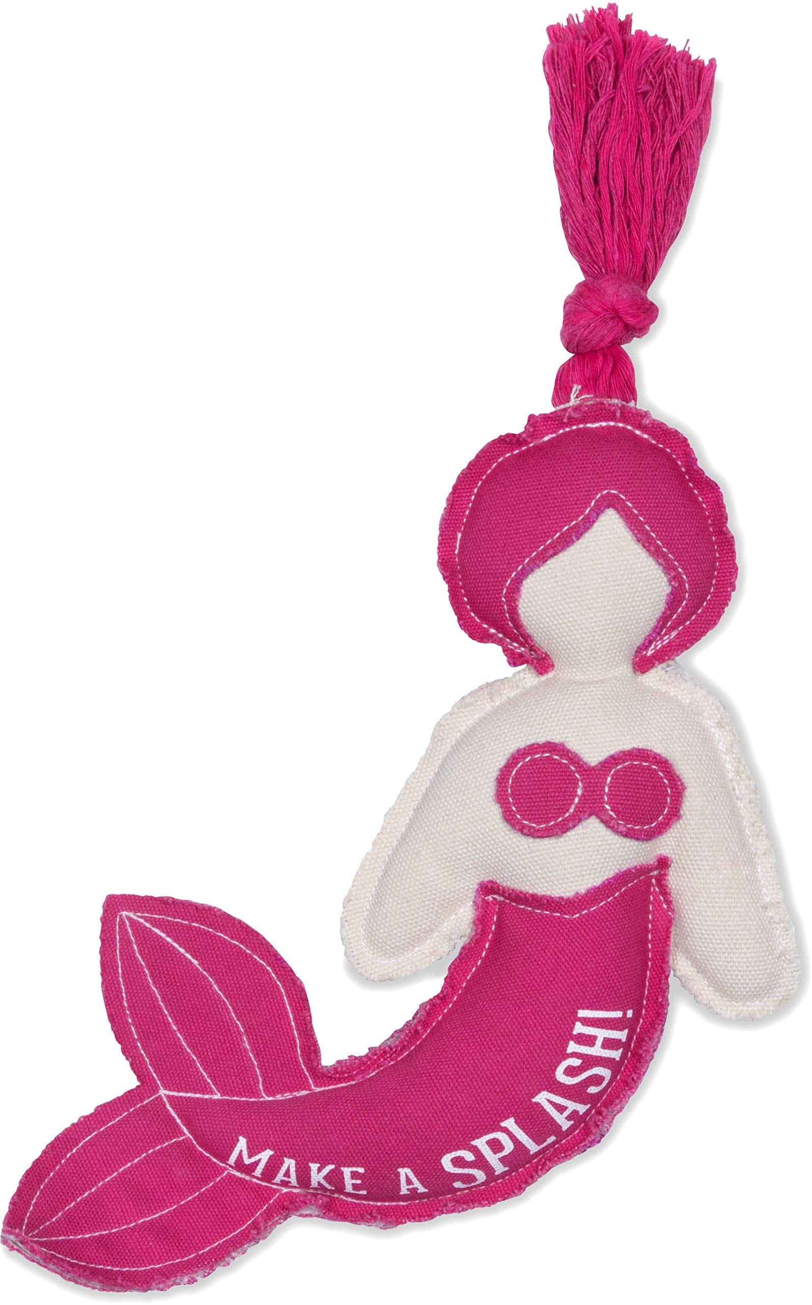 Pavilion Gift Company 11 Inch Large Canvas Tug Of War Mermaid Shaped Dog Rope Toy-Sturdy & Durable Make A Splash, Pink