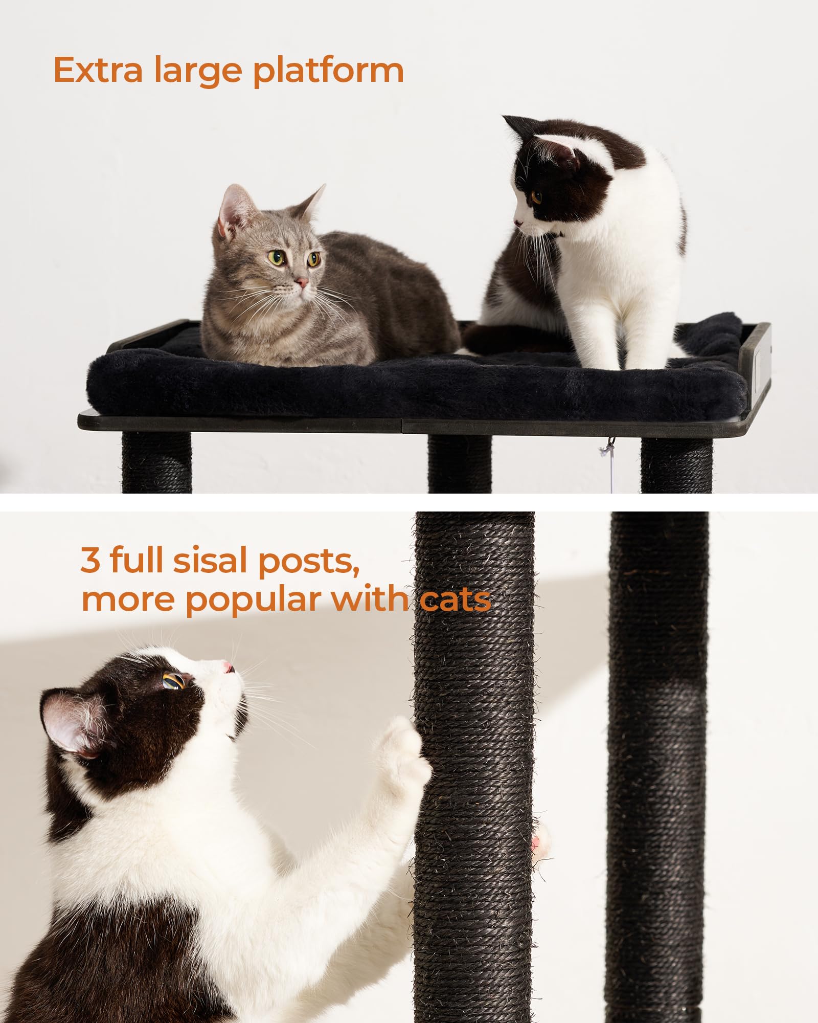 FourFurPets 26.7in Cat Tree Tower Condo, Cat Scratch Posts for Indoor Cats, Big Plate, Three 23.6in Full Sisal Scratching Posts,