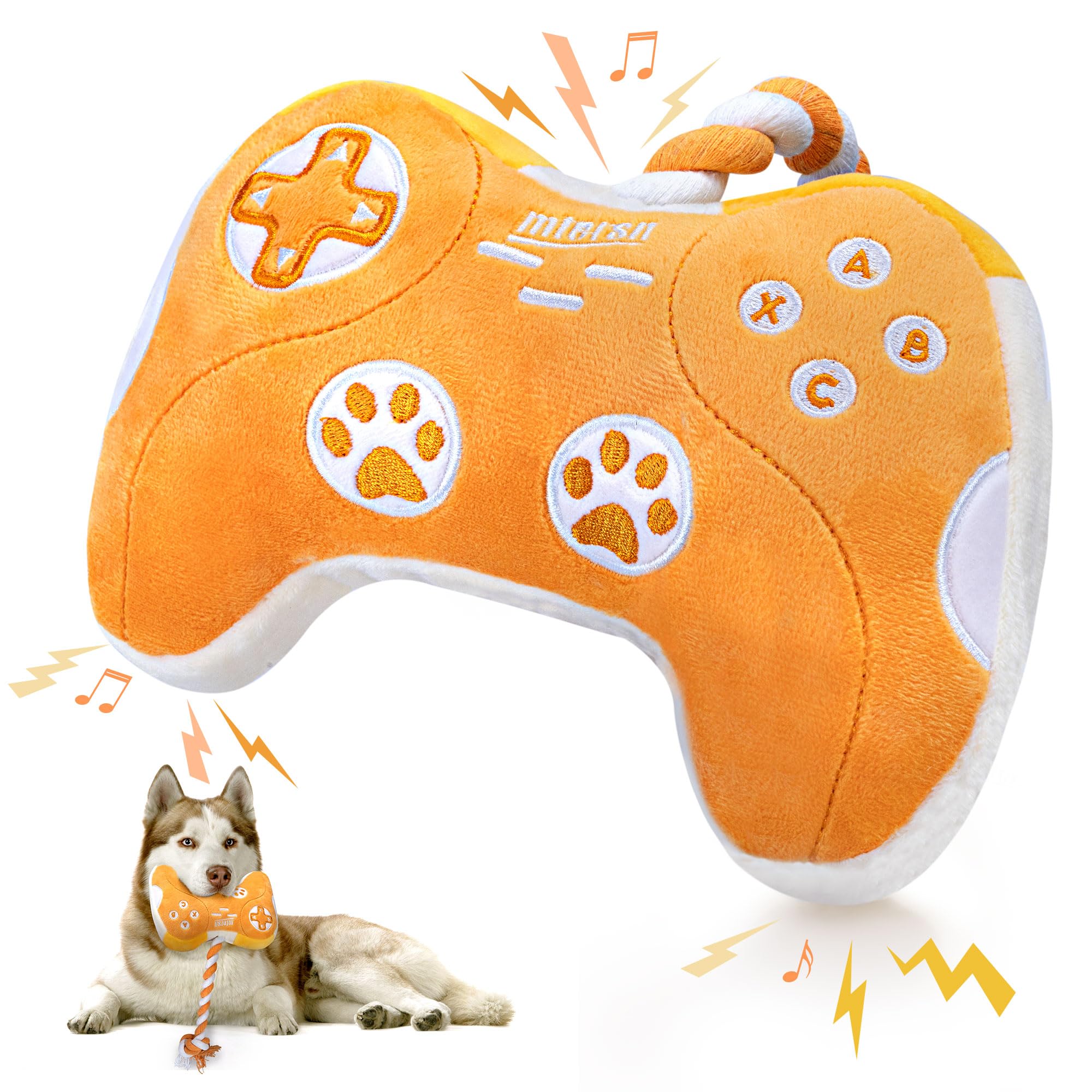 MTERSN Plush Dog Toy : Interactive Squeaky Dog Toys with Crinkle Paper and Gaming Controller Shape Dogs Rope Toys - Funny Pet Ch