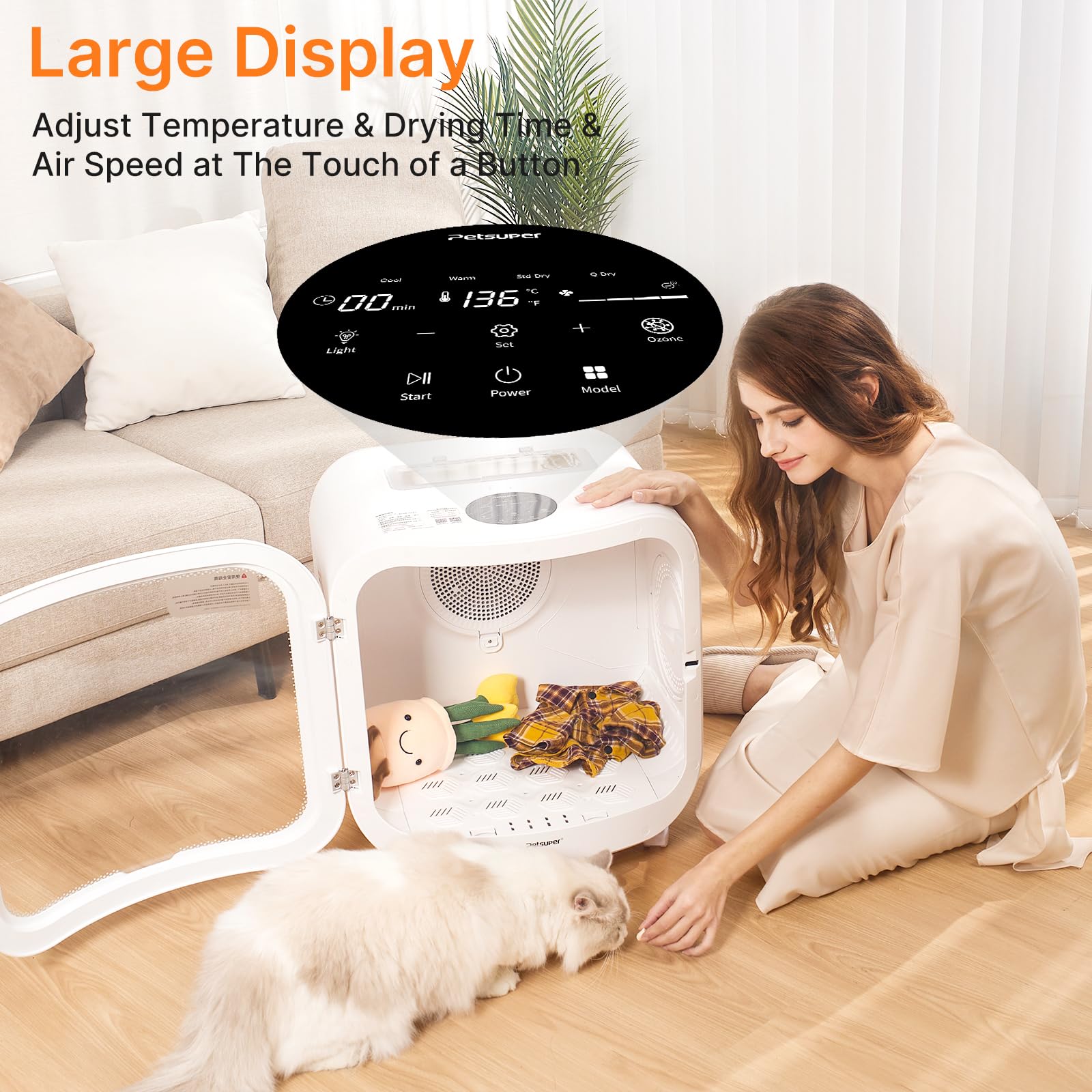 Petsuper Automatic Cat Dryer Box 75L Extra Large Capacity Ultra Quiet Fast Pet Hair Drying Box Smart App Control Temperature And