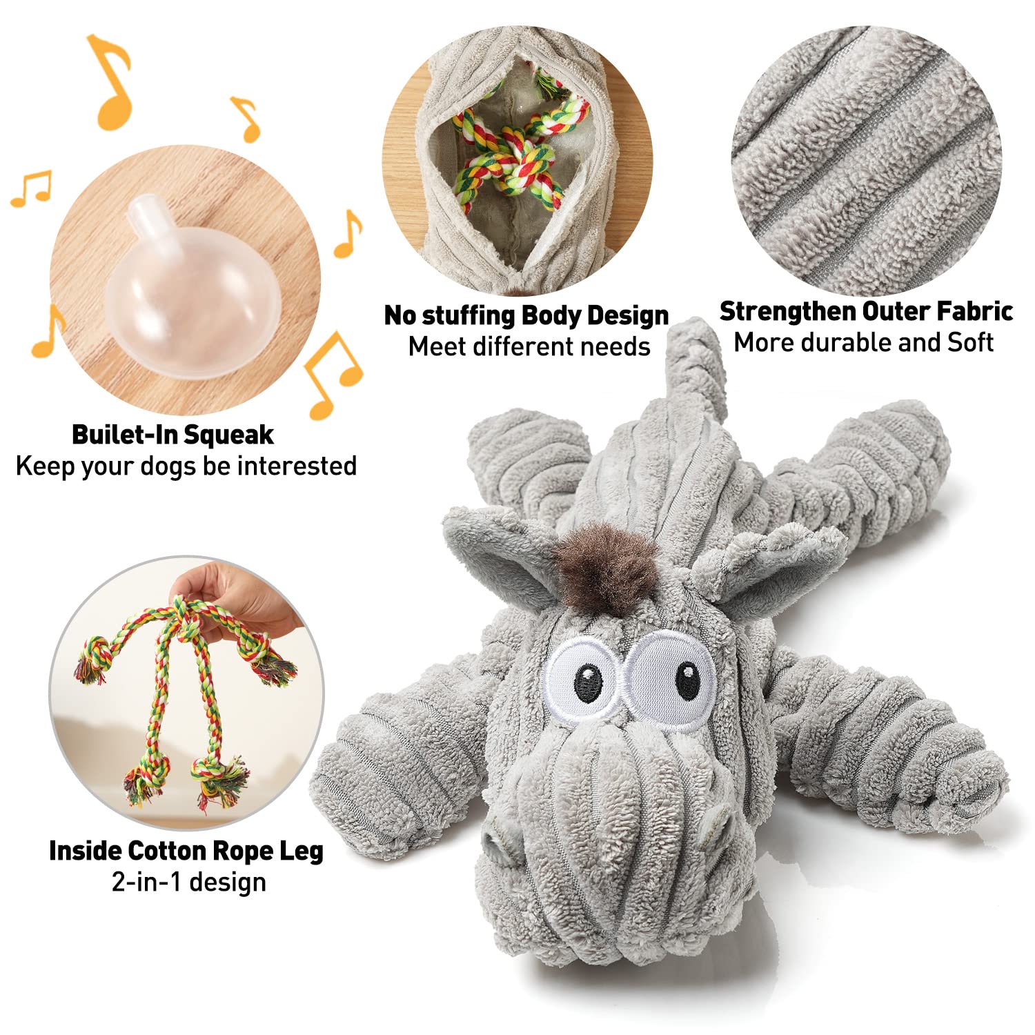 Sedioso Dog Toy, Dog Plush Toy For Large Breed, Cute Squeaky Dog Toys With Crinkle Paper, Dog Chew Toys For Puppy, Small, Middle, Big Dogs