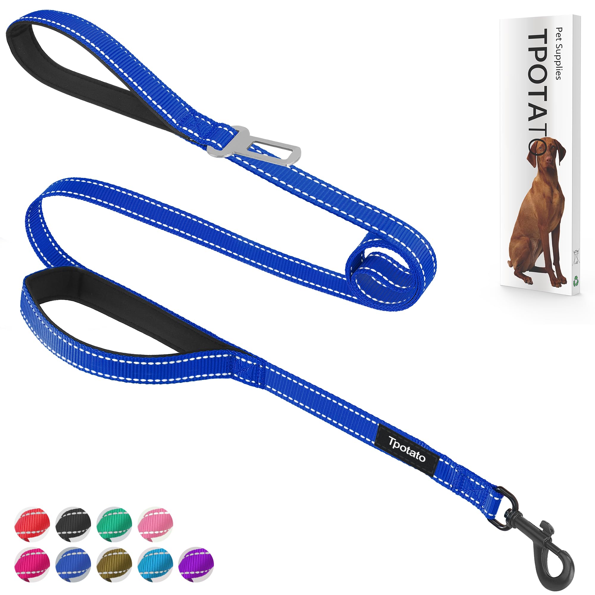 6 Foot Blue Dog Leashes For Large Medium And Small Breed Dogs That Pull,Reflective Nylon Heavy Duty Dog Leash With 2 Comfortable