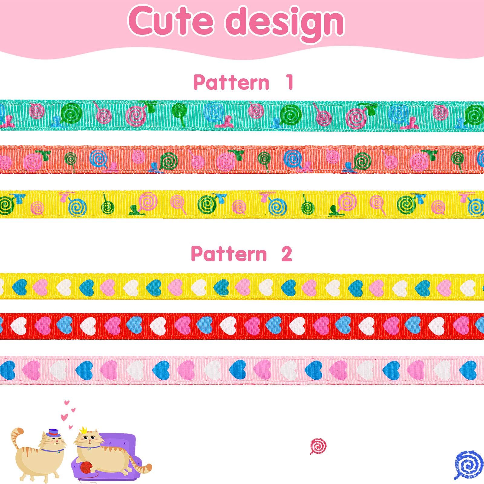 Frienda 6 Pieces Cat Collar with Bell Kitten Breakaway Collar Heart Pattern Adjustable Lollipop Spring Summer Design for Girl Bo