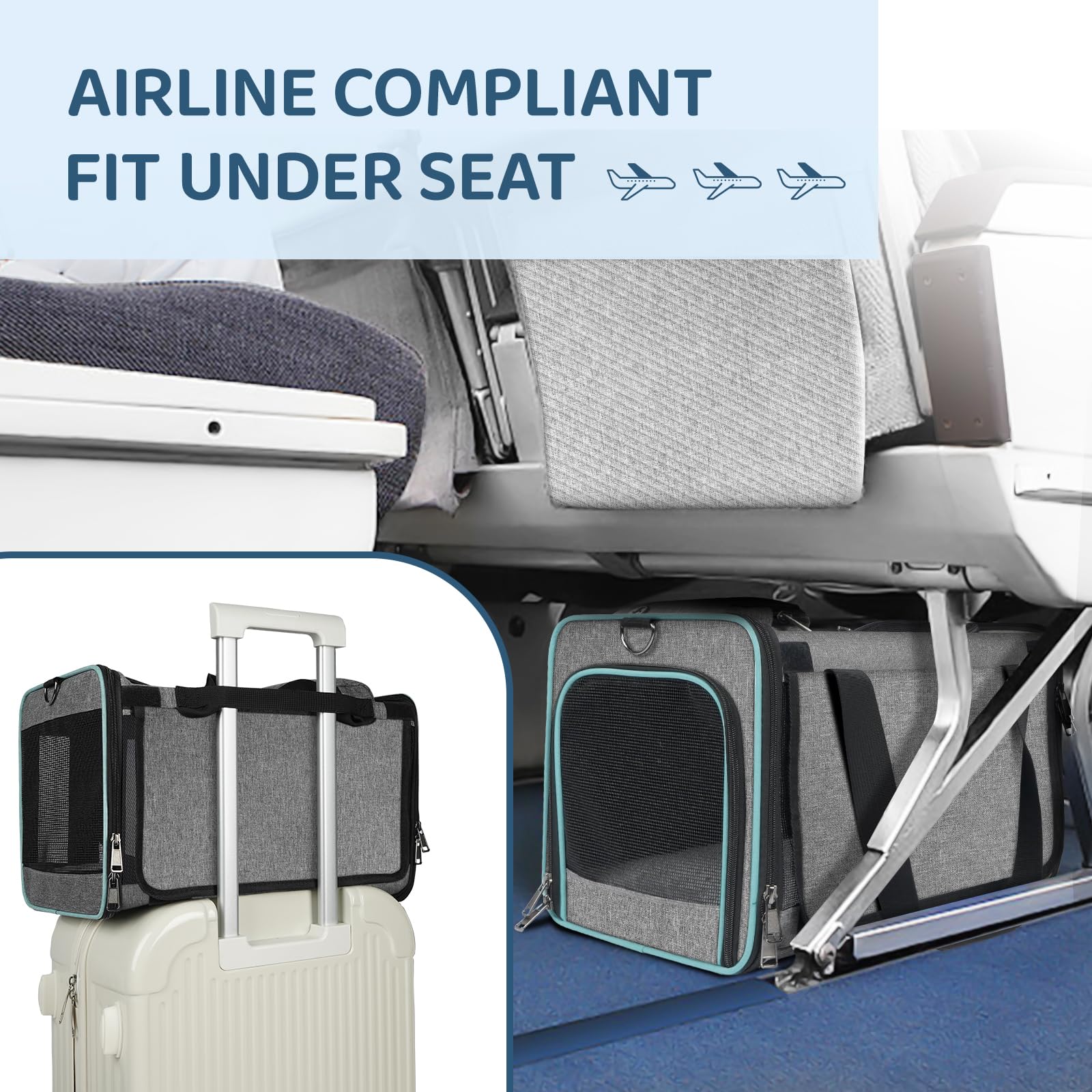 Gapzer Cat Carrier American, United, Delta Airline Approved/Soft-Sided Pet Travel Bag For Medium Cat 15+ Lbs Small Dog Traveling