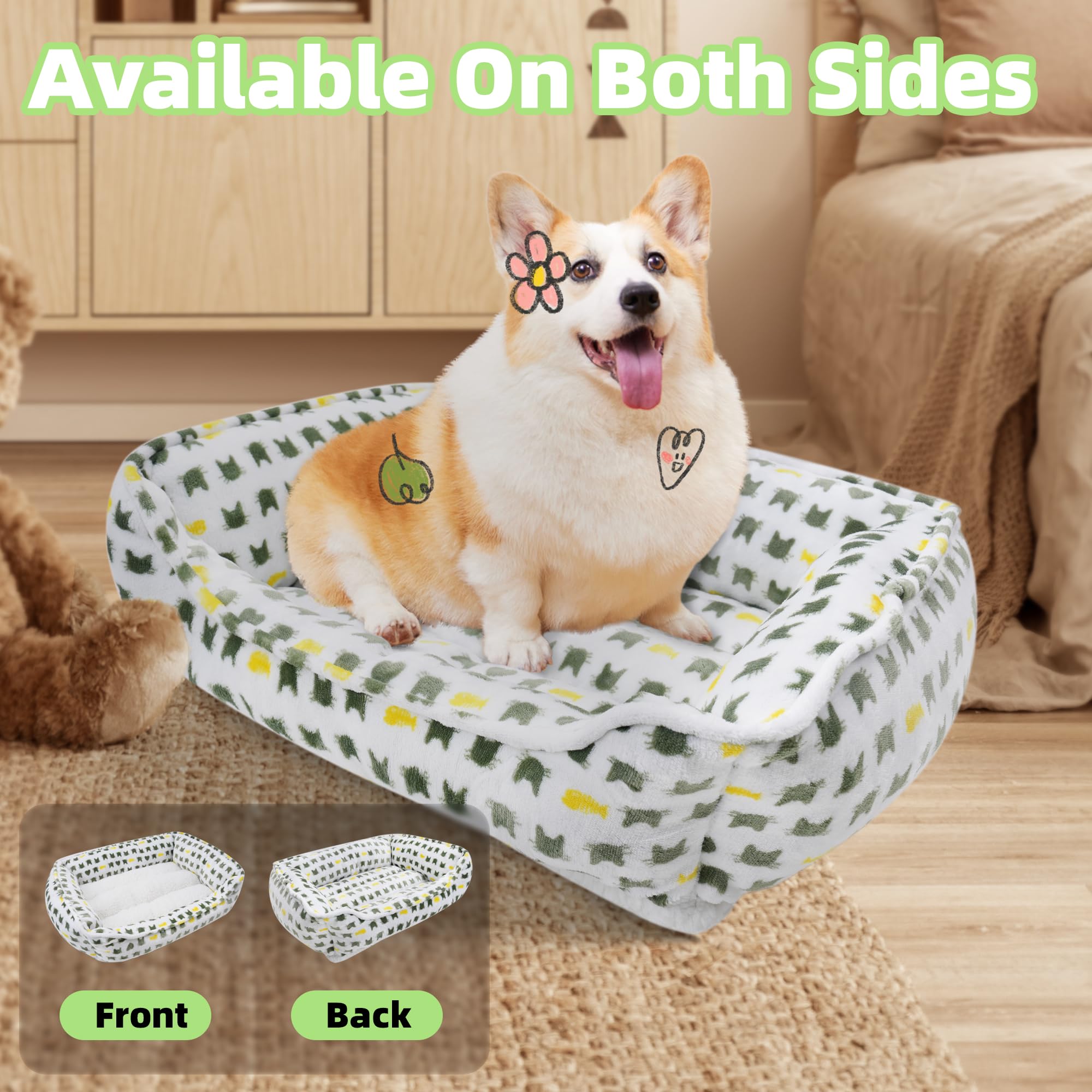Aiwikide Dog Sofa Bed, Anti-Anxiety Puppy Cuddler Bed For Puppy Dog & Cat, Rectangle Washable Bed With Grey Mattress, Extra Smal