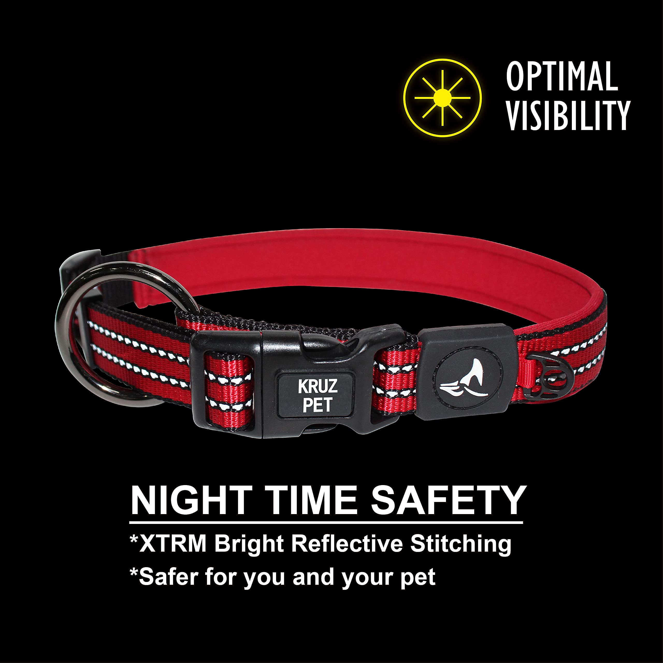 Kruz Pet Reflective Dog Collar For Small, Medium, Large Dogs, 100% Nylon Adjustable Pet Neck Collar, Heavy Duty O-Ring, Soft, Co