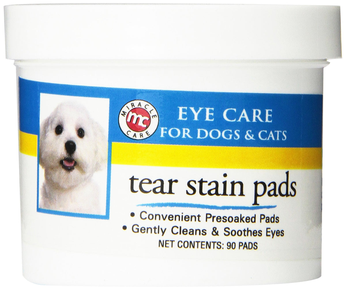 Miracle Care Tear Stain Pads - 90 Count; Eye Care For Dogs And Cats, Soft Pet Wipes For Gently Cleaning Eyes, Sterile Cat And Dog Wipes Formulated To Remove Tear Stains