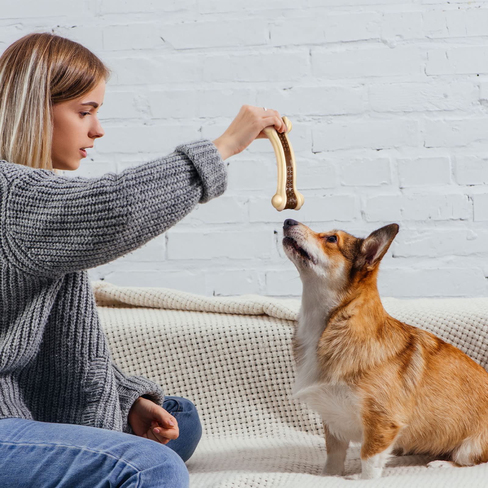 Sosation Dog Bones Toys For Aggressive Chewers, 2 Pack Dog Chew Toys Nylon Beef Flavor Indestructible Dog Teething Toys For Large/Medium/Small Puppies Breeds (Curved Bone, Large)