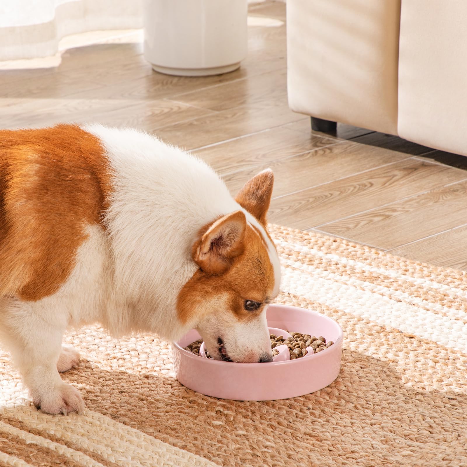 vancasso Slow Feeder Dog Bowl, 1.5 Cups Ceramic Slow Feeder for Medium Breed, Puzzle Maze Food Dog Bowl for Fast Eater, Pink