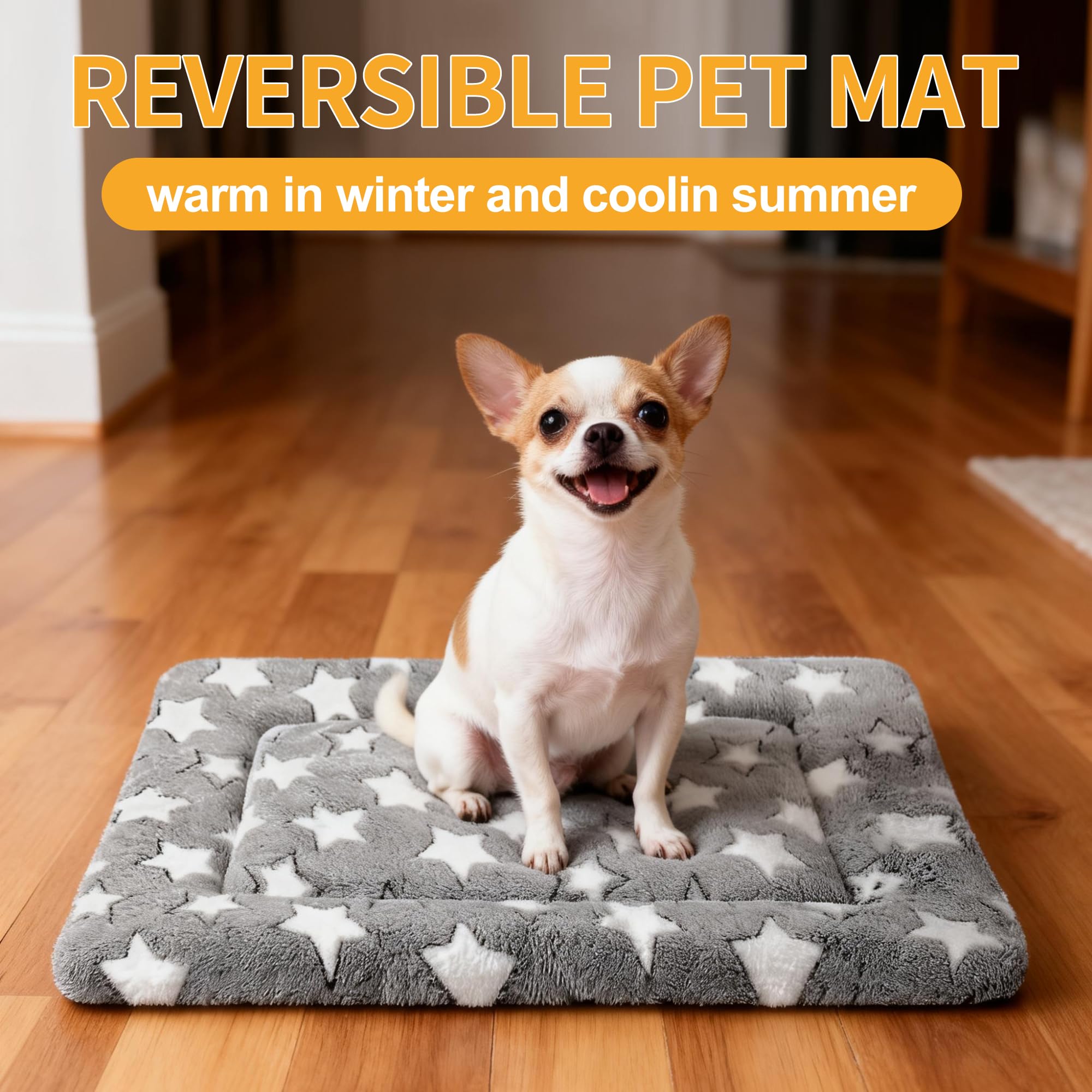 Dog Bed Mat, Reversible Crate Pads for Small/Medium/Large Dogs & Cats Sleeping, Portable & Soft, Dog Beds Crate Pad (Grey, S(24*