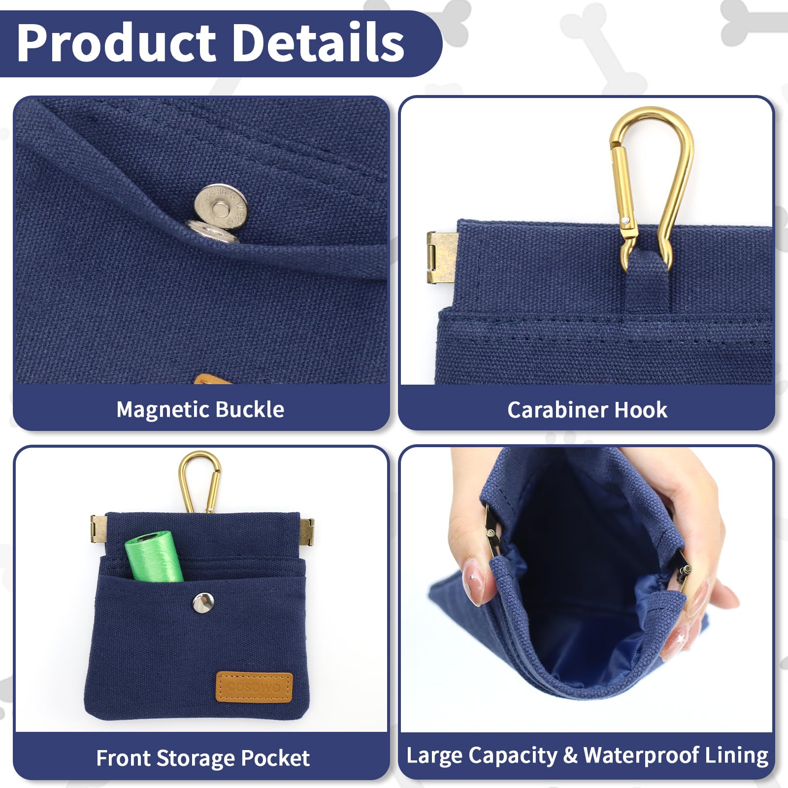 COSOWO Dog Treat Pouch, Hand Free Dog Training Treat Bag with Carabiner & Magnetic Buckle, Auto Closing Dog Walking Bag for Pupp