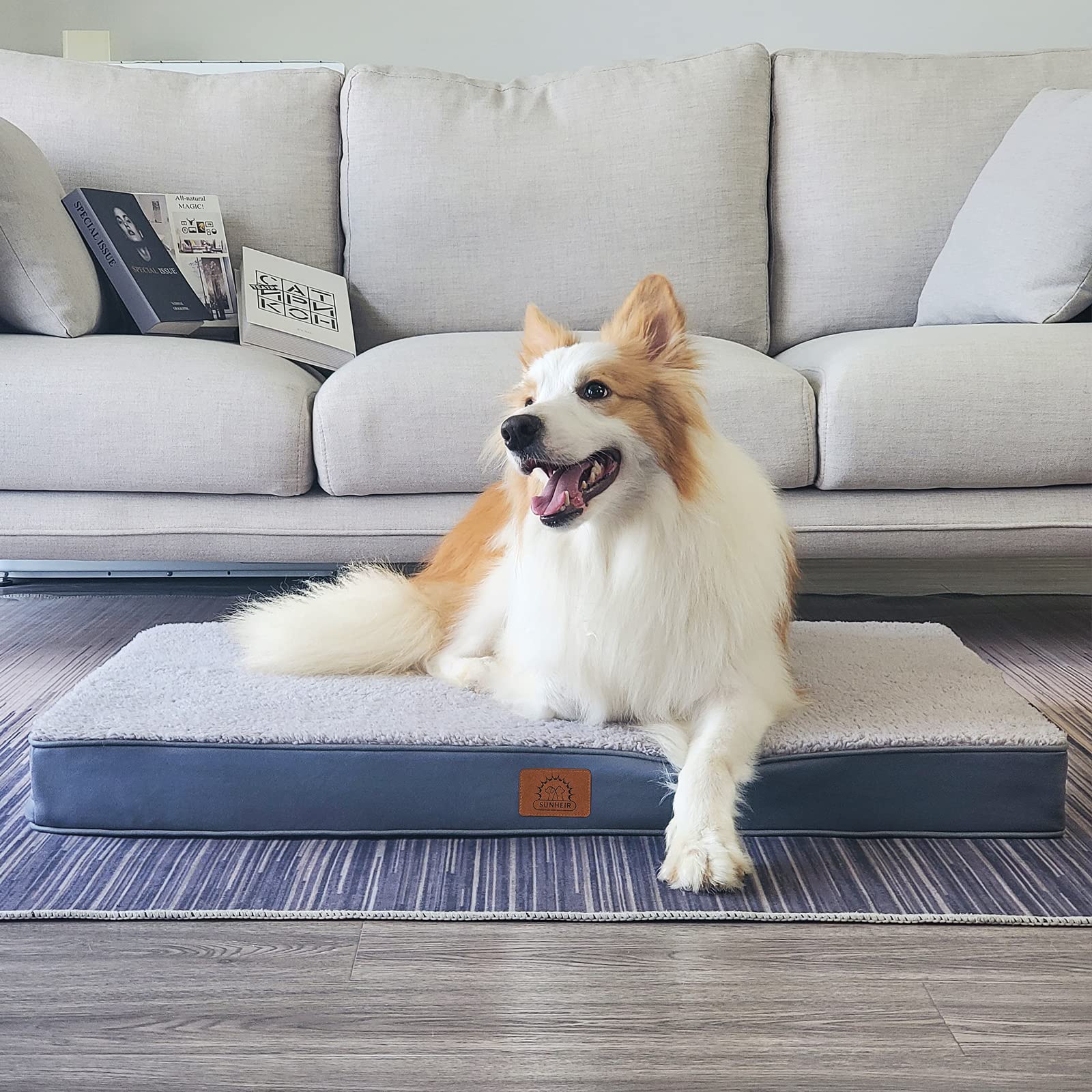 Orthopedic Dog Bed For Large Dogs - Big Waterproof Dog Crate Bed With Removable Washable Cover, Egg Crate Foam Support, Anti-Slip Bottom, Deluxe Plush Pet Bed Mat (Grey)