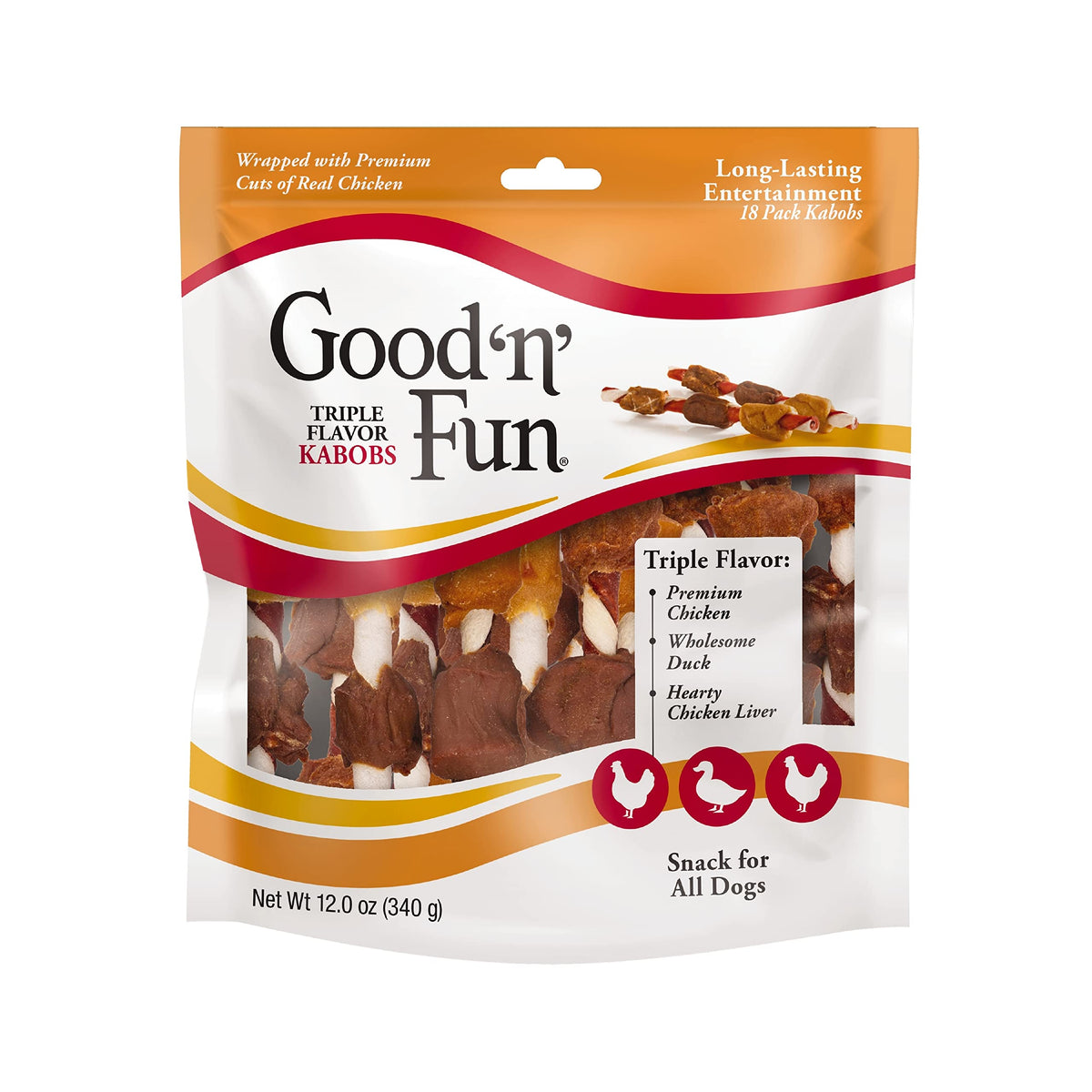 Good'N'Fun Triple Flavored Rawhide Kabobs For Dogs, Treat Your Dog 12-Ounce | 18 Count