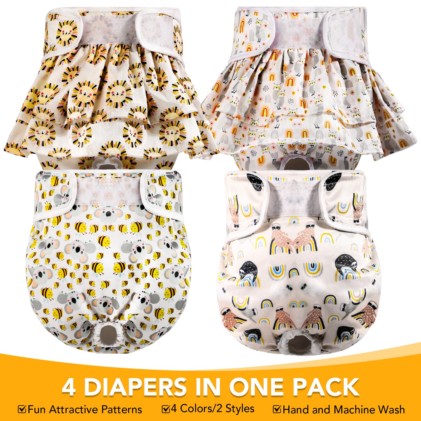 Xpcare Dog Diapers Female (4 Pack) - Washable Reusable Female Dog Diapers - Highly Absorbent Puppy Diapers For Dogs In Heat, Inc