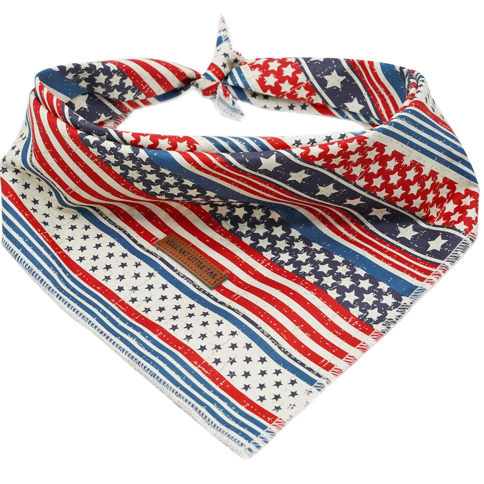 Elegant Little Tail American Flag Dog Bandana, Soft Adjustable Square Kerchief For Medium To Large Dogs
