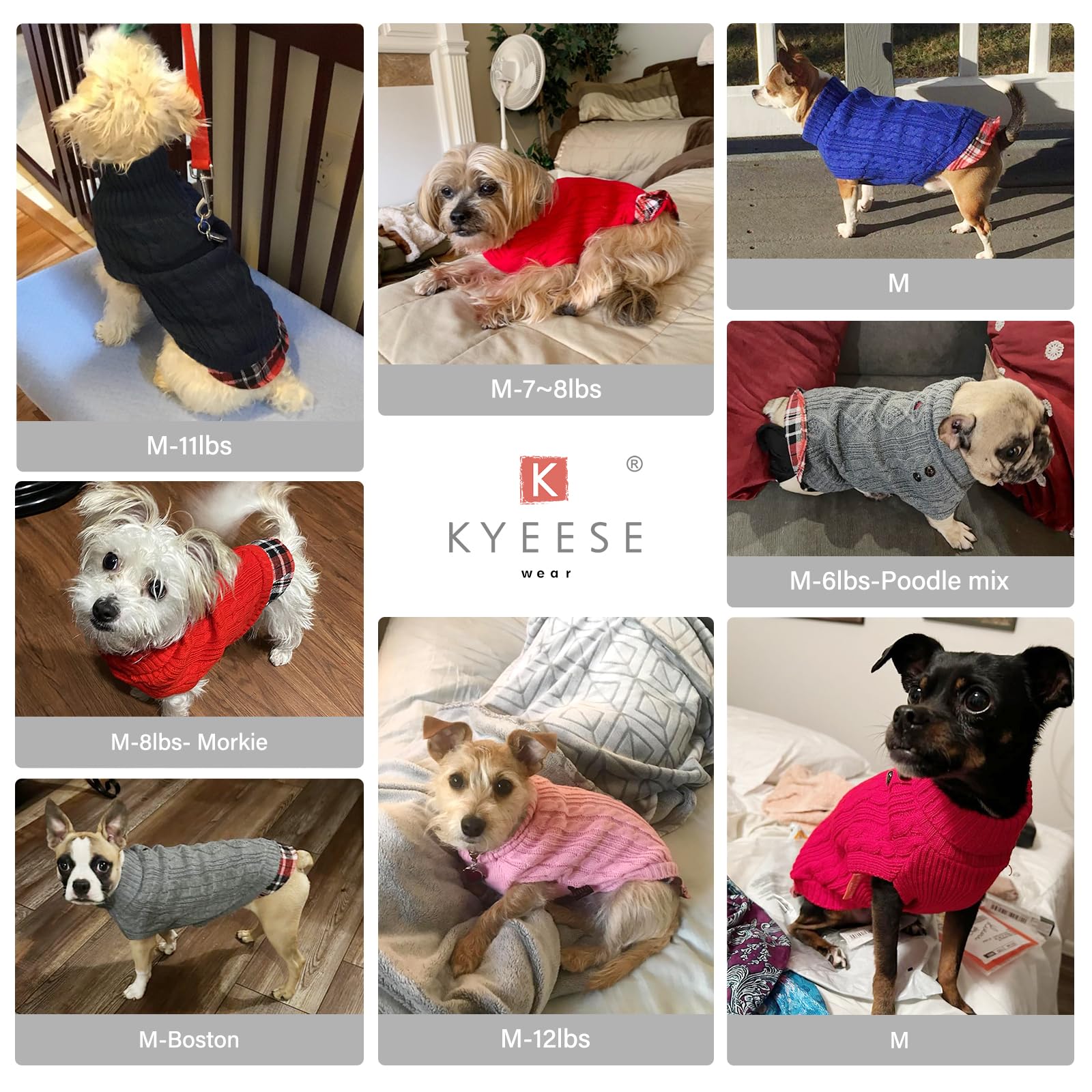 Kyeese Stretchy Dog Sweater - Small Male Turtleneck Gingham Warm Pet Sweater For Fall Winter