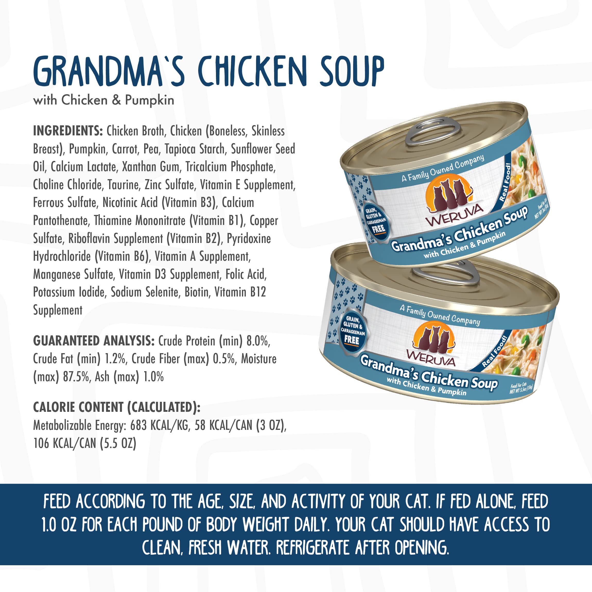 Weruva Classic Cat Food, Grandmas Chicken Soup with Chicken Breast & Pumpkin in Gravy, 3oz Can (Pack of 24)